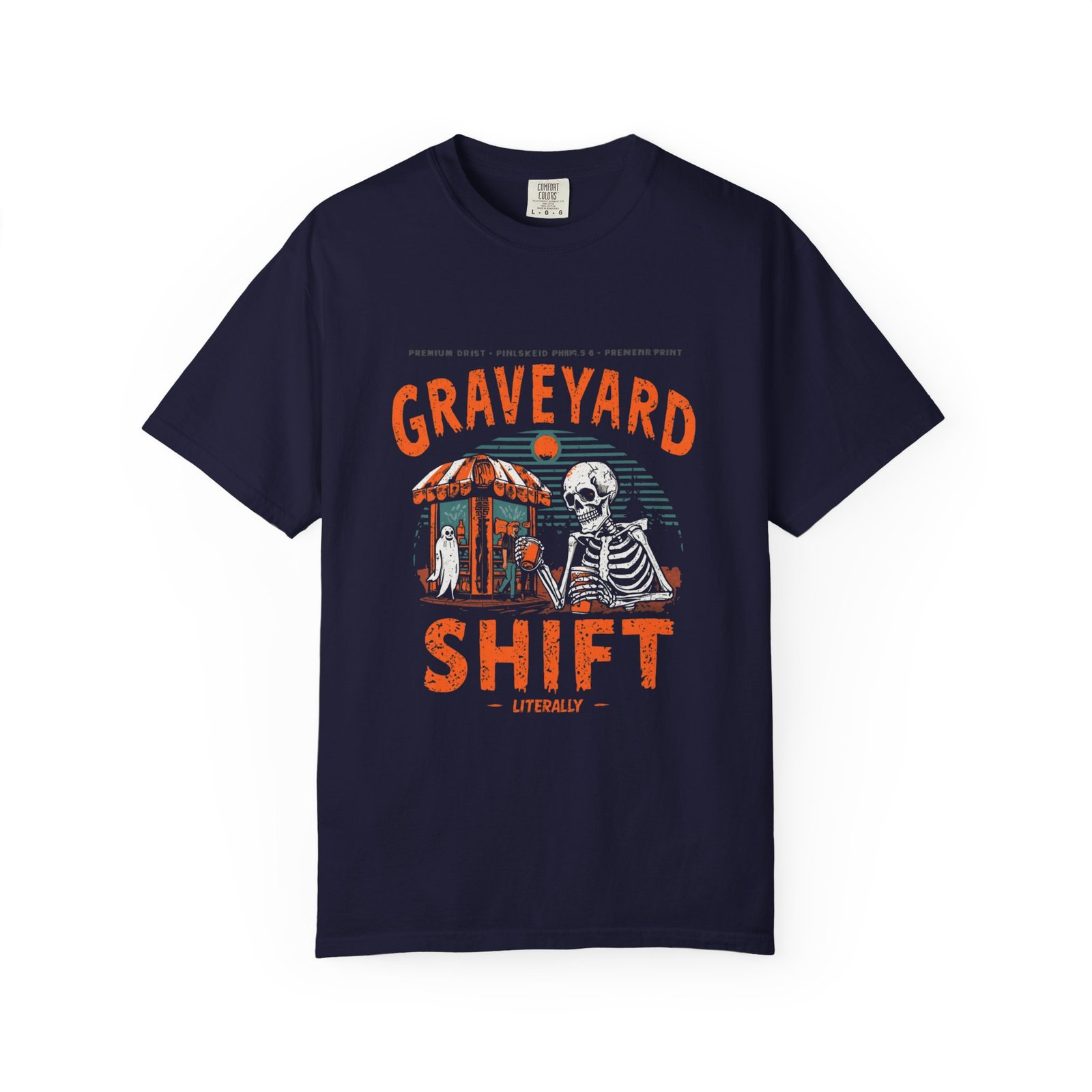 Graveyard Shift T-Shirt – Funny Skeleton Halloween Graphic Tee - Image 9