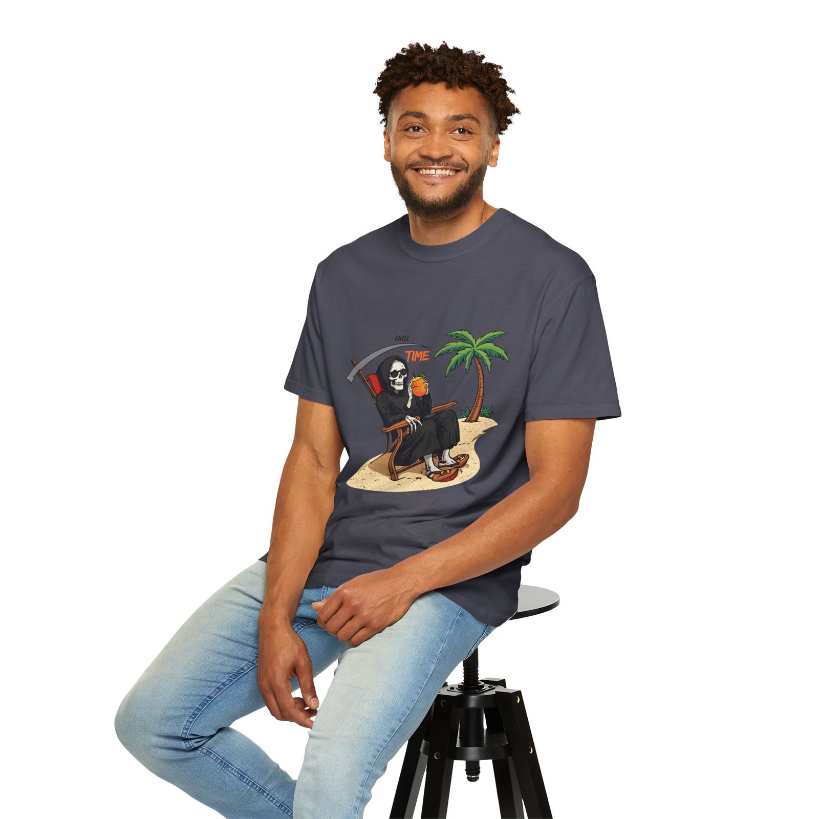 Time to Relax Grim Reaper Beach T-Shirt | Funny Skeleton Summer Graphic Tee - Image 50