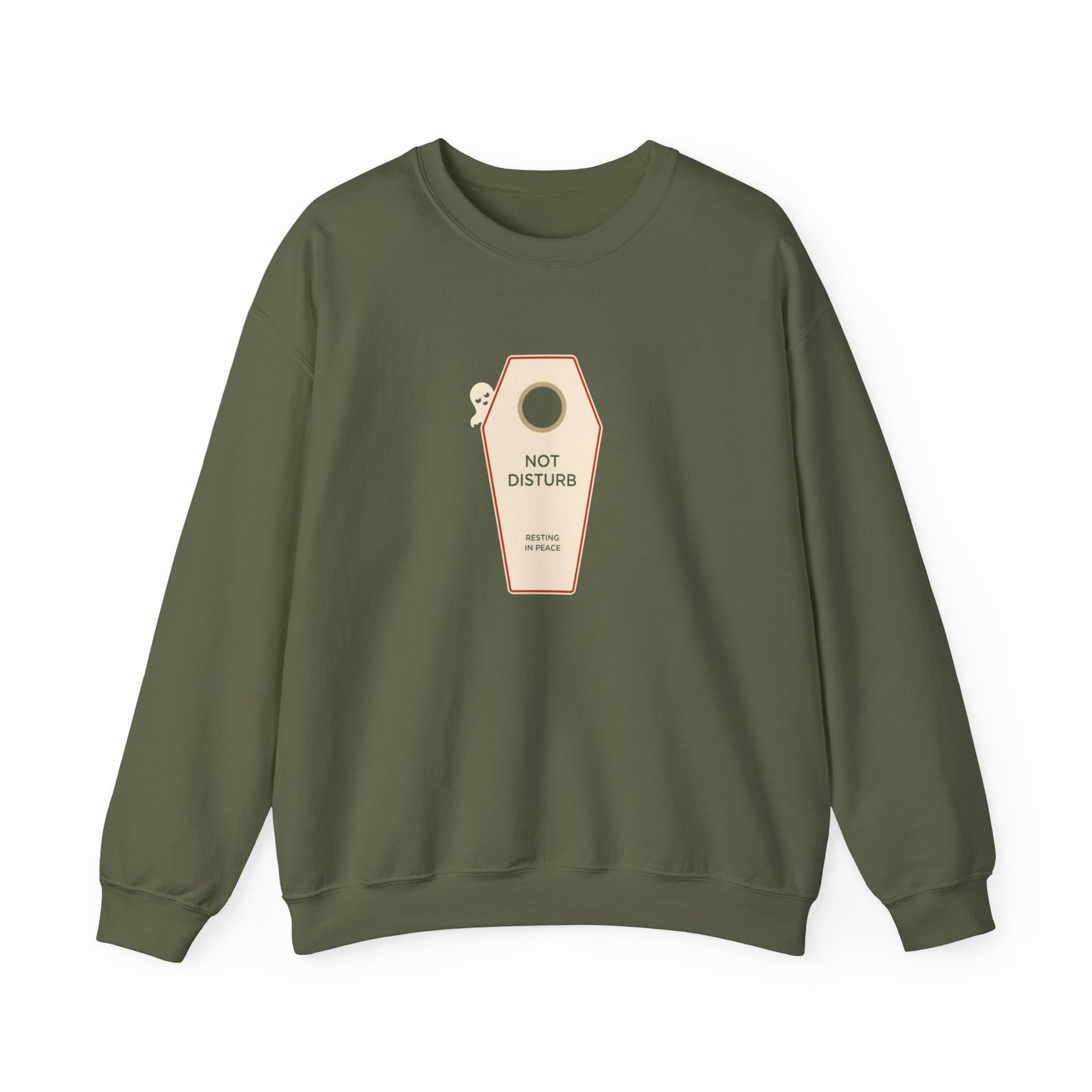 Crewneck Sweatshirt — 'Not Disturb' Coffin Door Hanger Graphic - Image 9