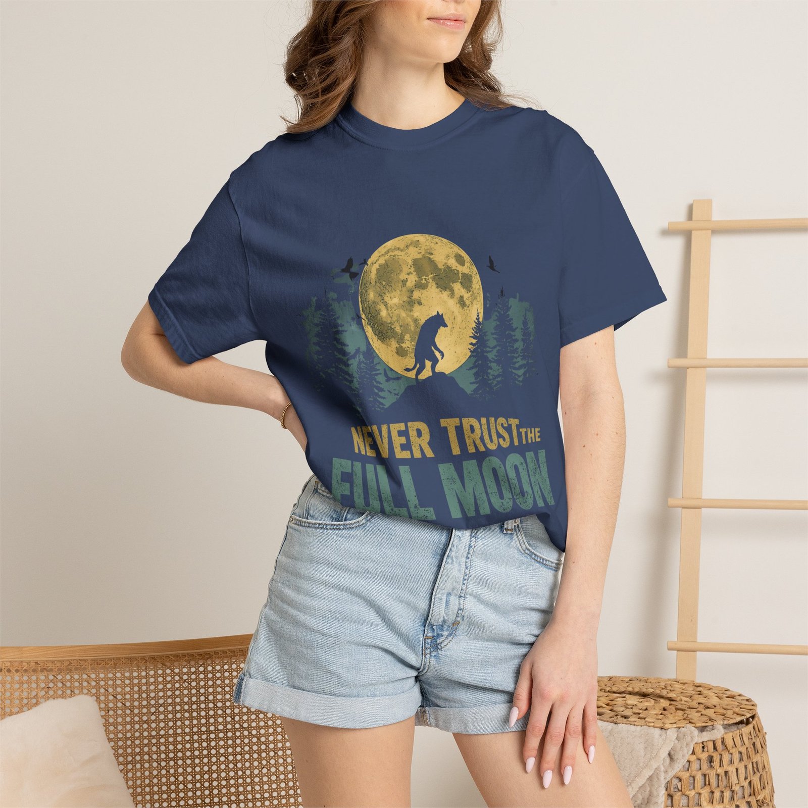 Never Trust The Full Moon Werewolf Graphic T-Shirt | Vintage Horror Moon Tee - Image 29