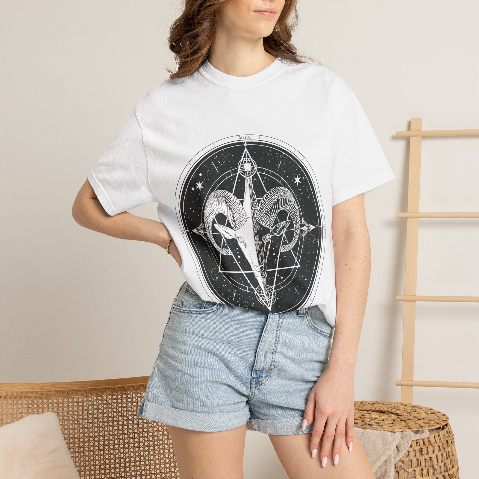 Mystic Ram Compass T-Shirt — Geometric Occult Graphic Tee - Image 3
