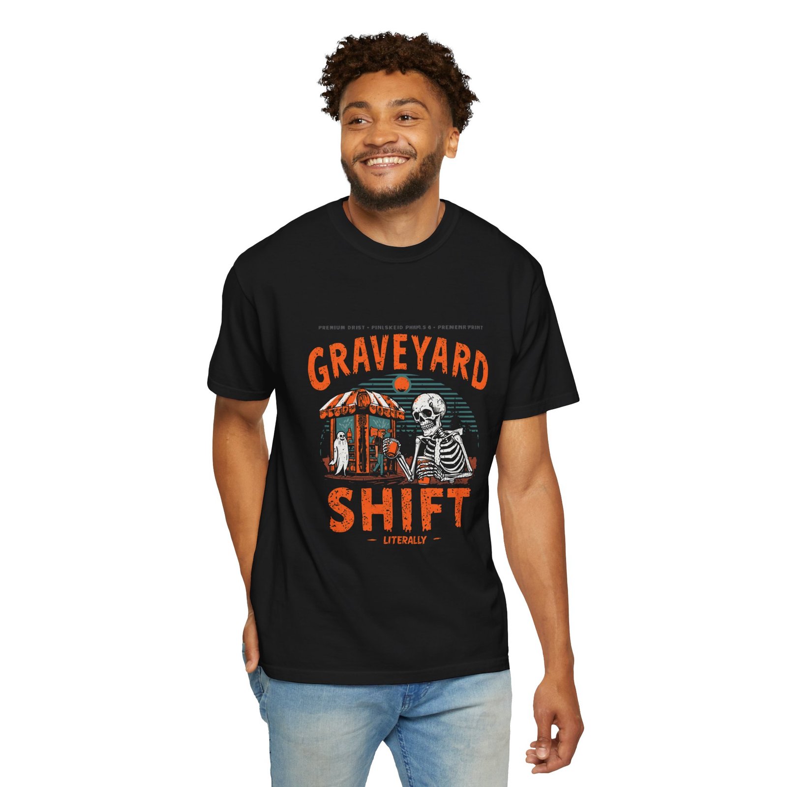Graveyard Shift T-Shirt – Funny Skeleton Halloween Graphic Tee - Image 27