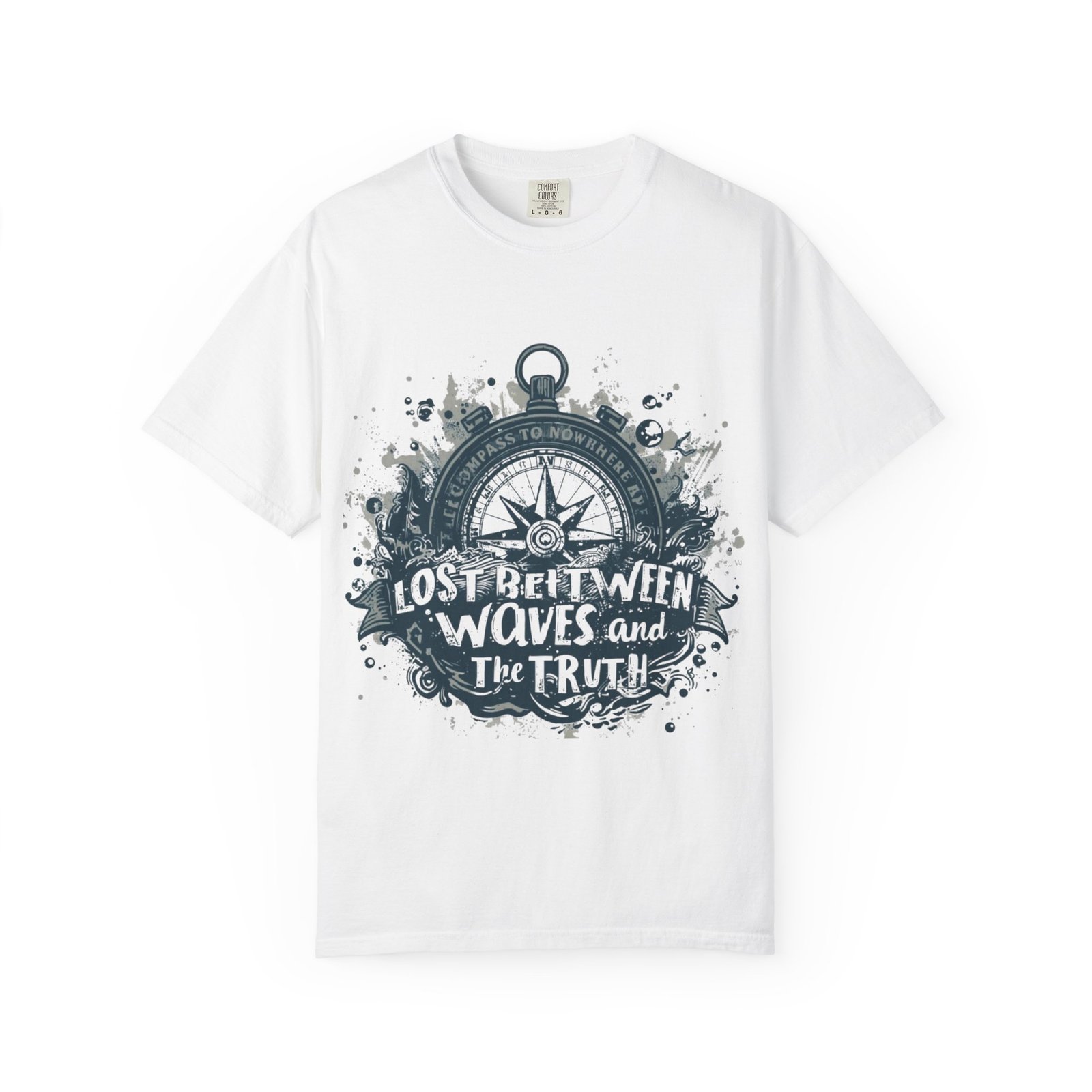 Compass & Waves Graphic T-Shirt — "Lost Between Waves and the Truth" Nautical Tee