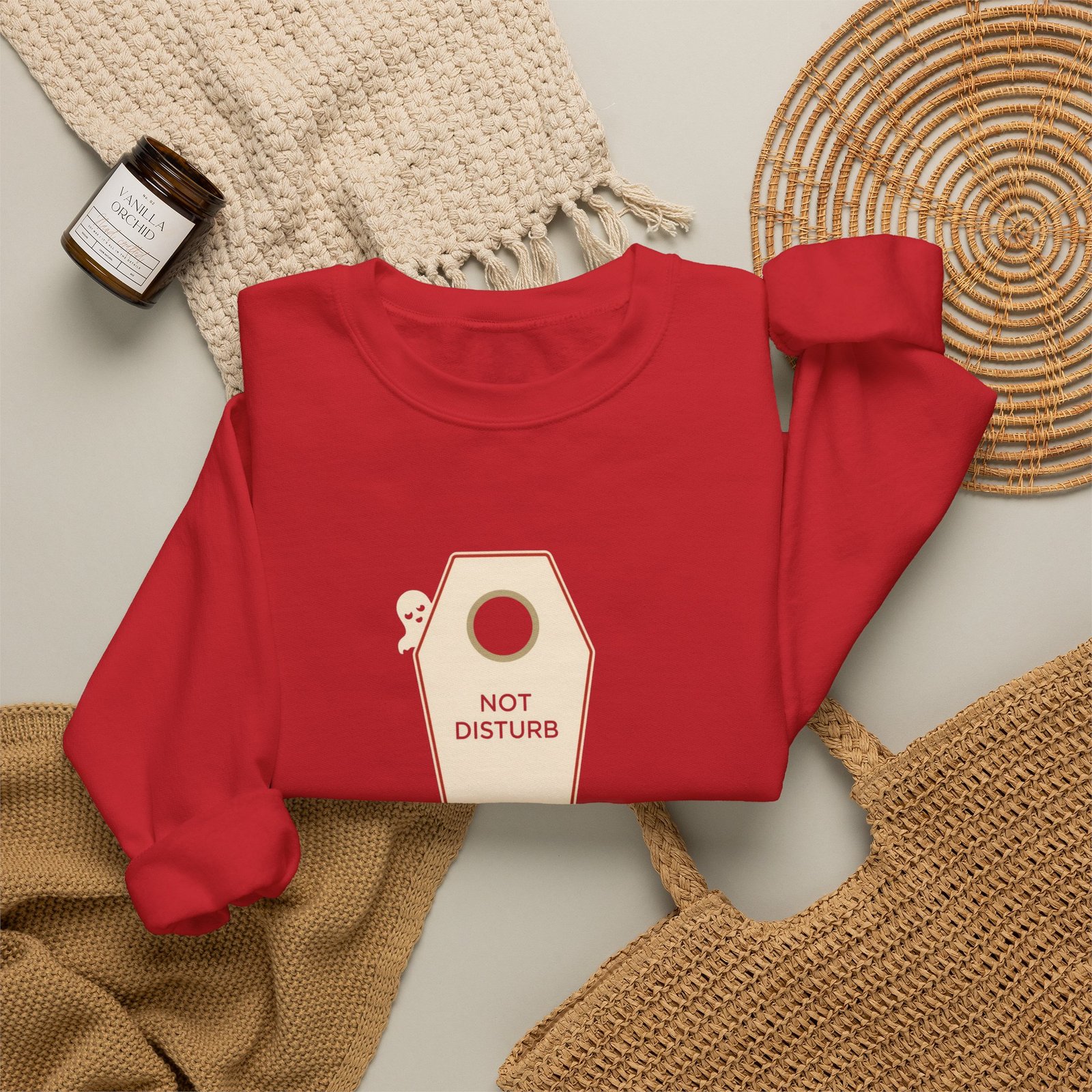 Crewneck Sweatshirt — 'Not Disturb' Coffin Door Hanger Graphic - Image 36