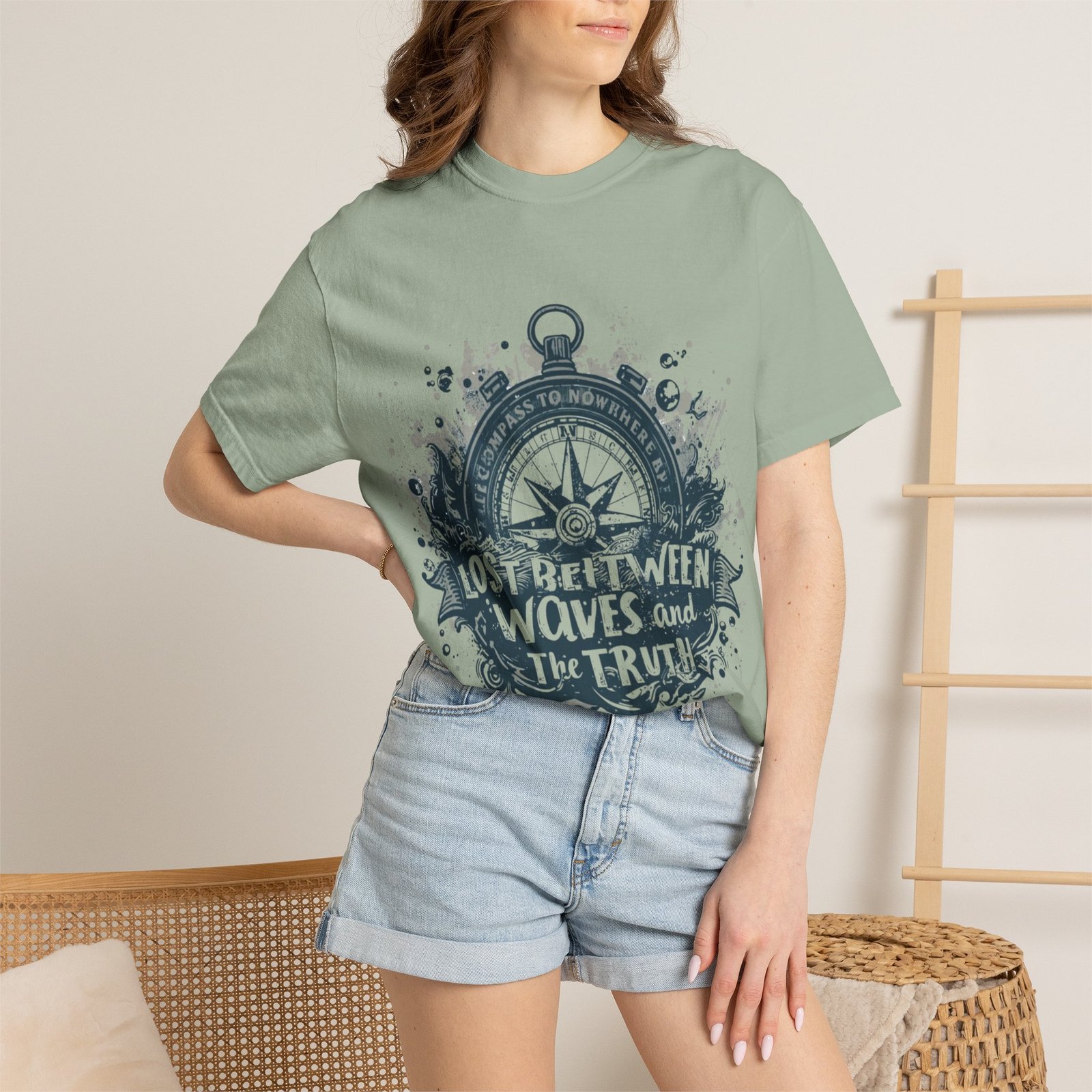 Compass & Waves Graphic T-Shirt — "Lost Between Waves and the Truth" Nautical Tee - Image 13