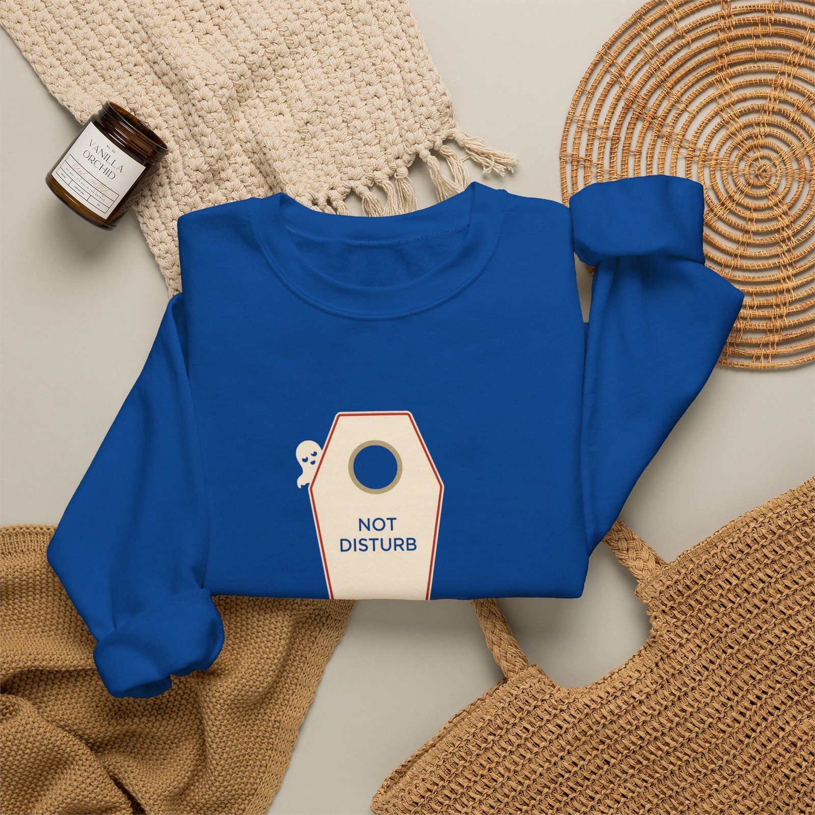Crewneck Sweatshirt — 'Not Disturb' Coffin Door Hanger Graphic - Image 32