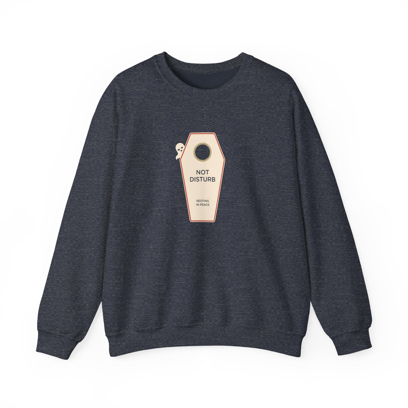 Crewneck Sweatshirt — 'Not Disturb' Coffin Door Hanger Graphic - Image 21