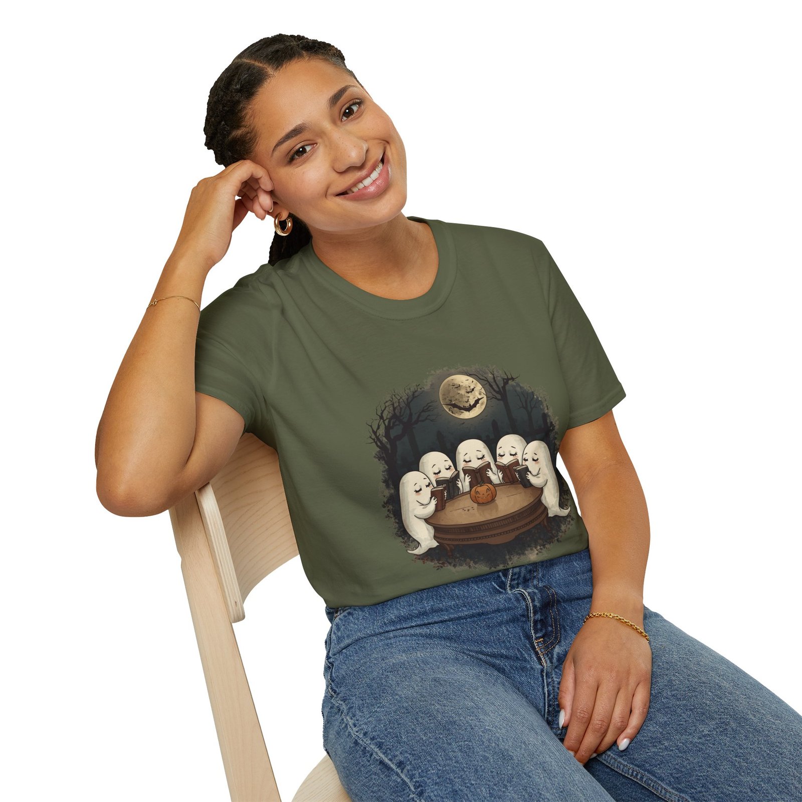 Ghost Book Club T-Shirt | Cute Halloween Reading Ghosts Tee | Spooky Fall Unisex Shirt - Image 24
