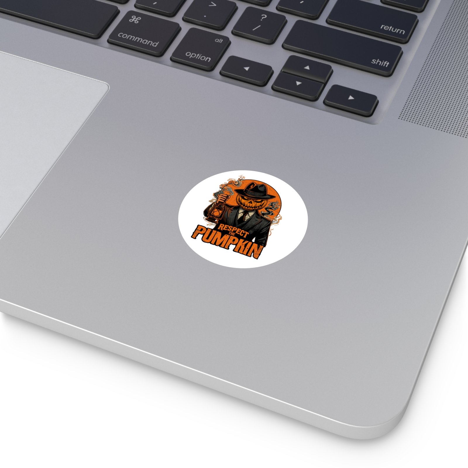 Round Sticker — "Respect the Pumpkin" Jack-O’-Lantern Horror Vinyl Sticker - Image 4
