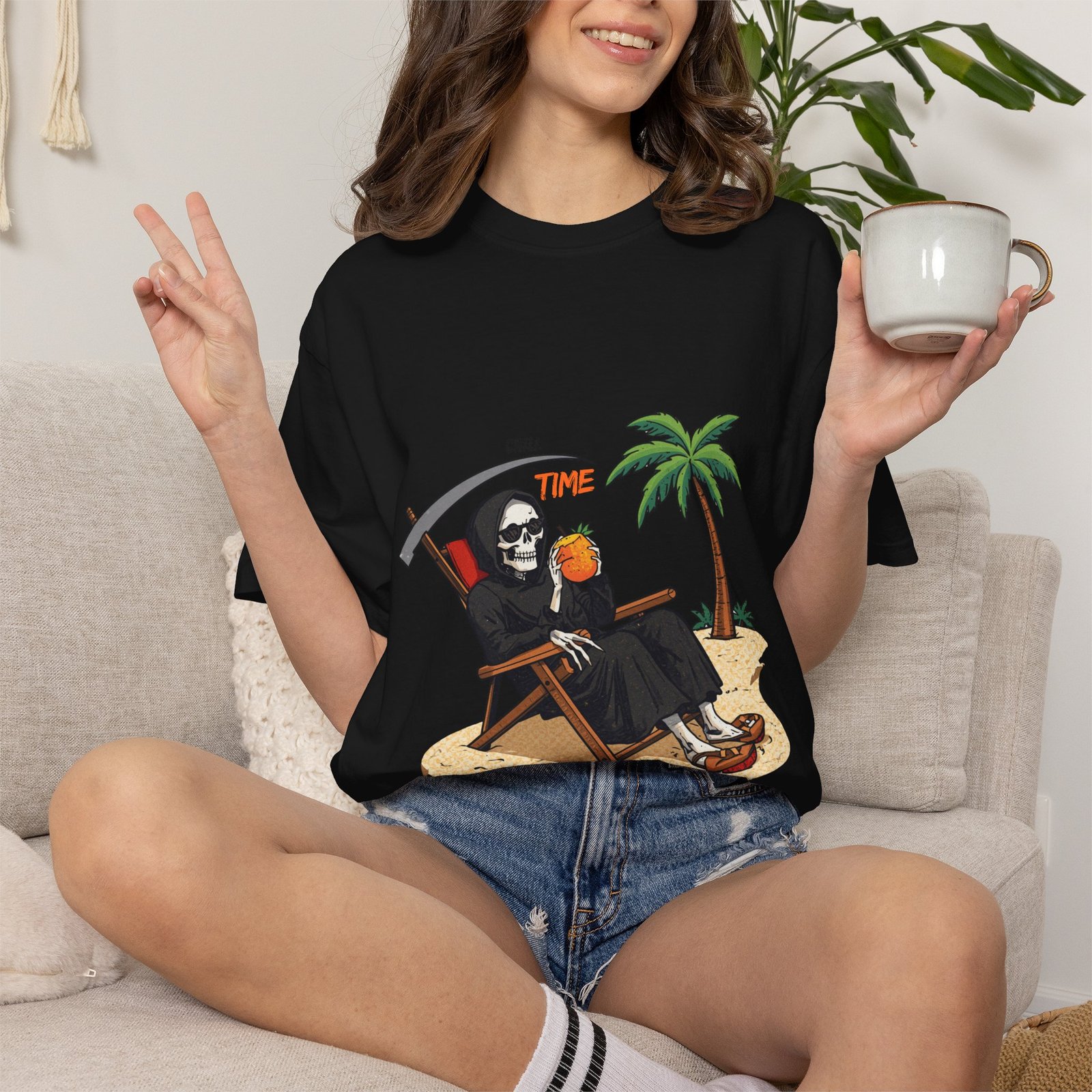 Time to Relax Grim Reaper Beach T-Shirt | Funny Skeleton Summer Graphic Tee - Image 41