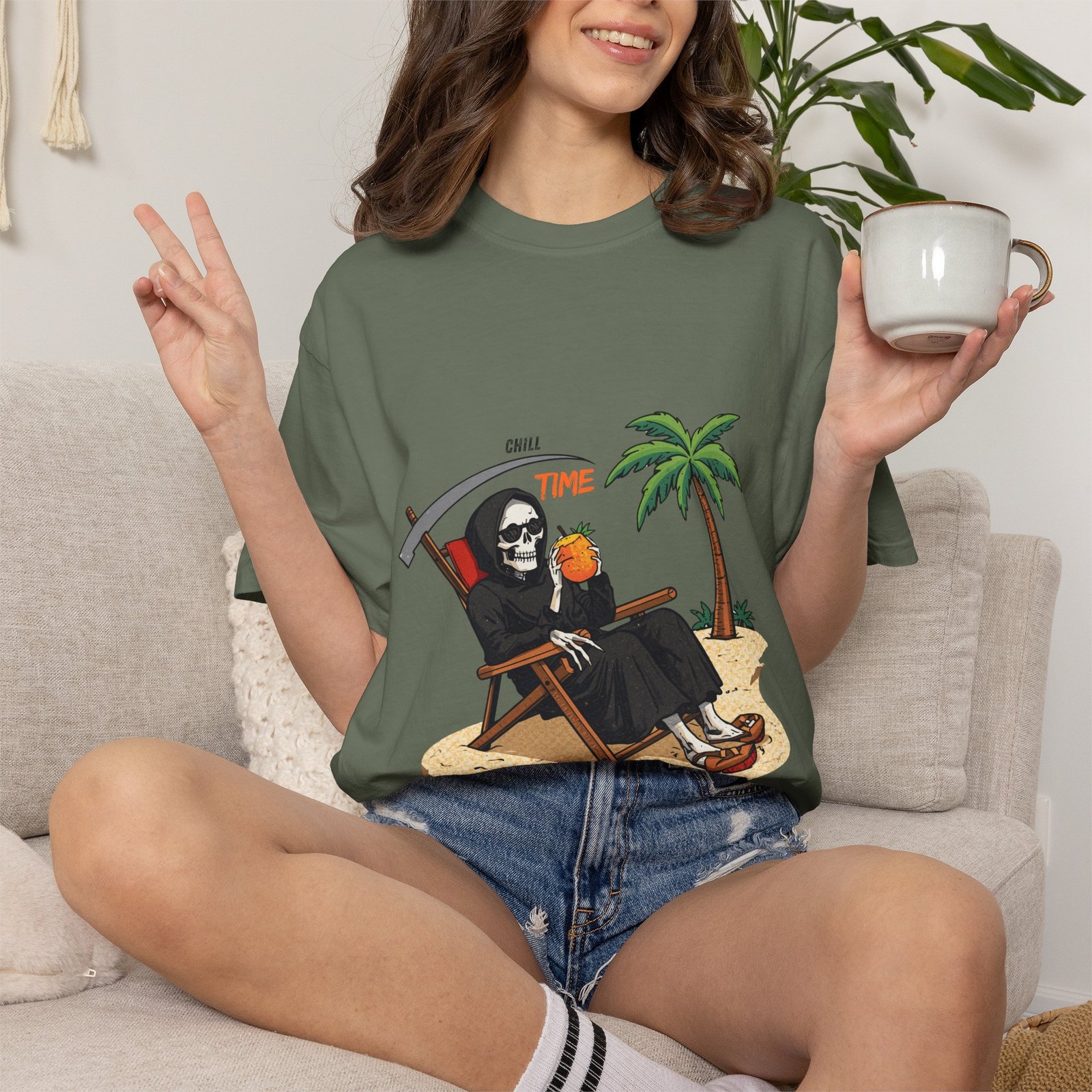 Time to Relax Grim Reaper Beach T-Shirt | Funny Skeleton Summer Graphic Tee - Image 13