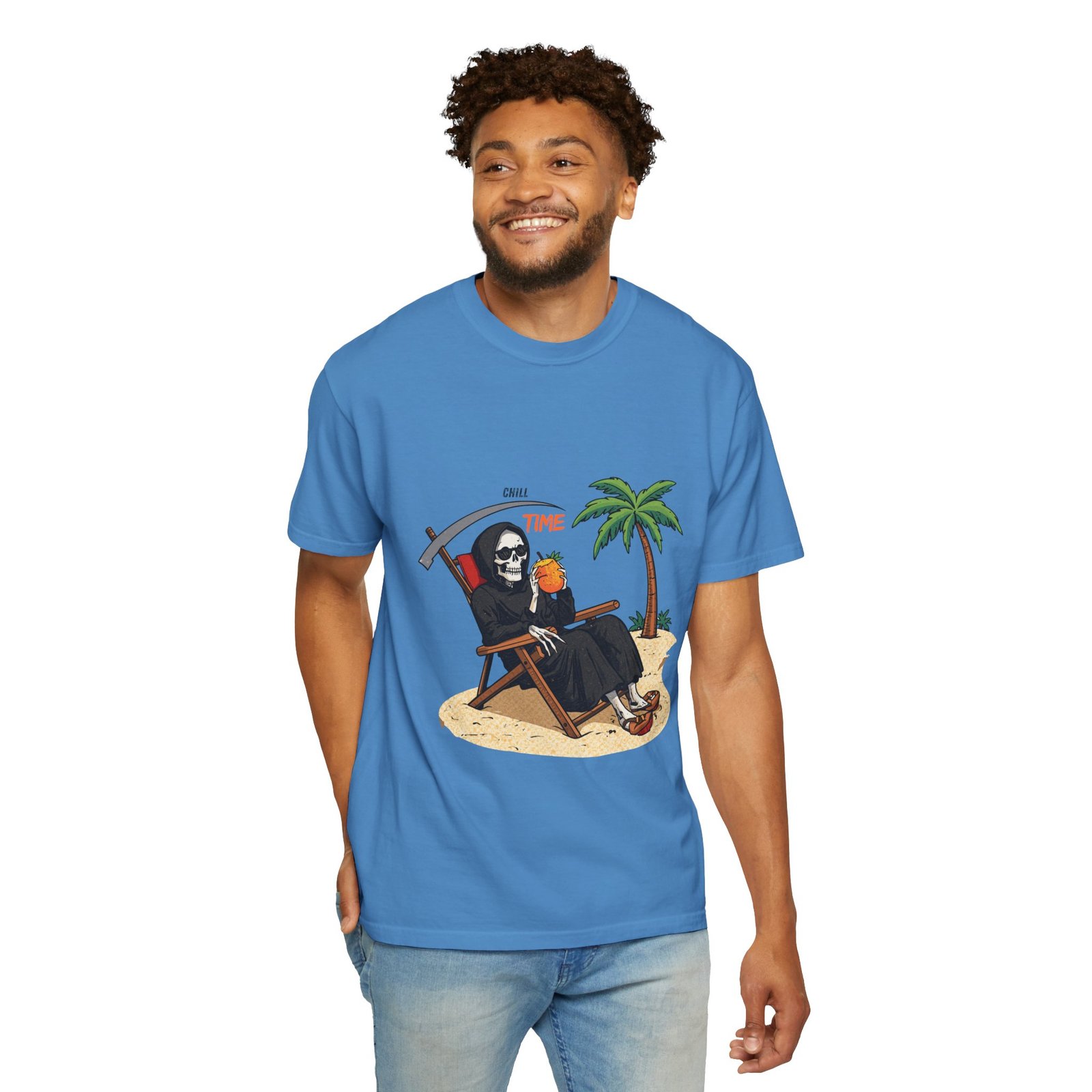 Time to Relax Grim Reaper Beach T-Shirt | Funny Skeleton Summer Graphic Tee - Image 35