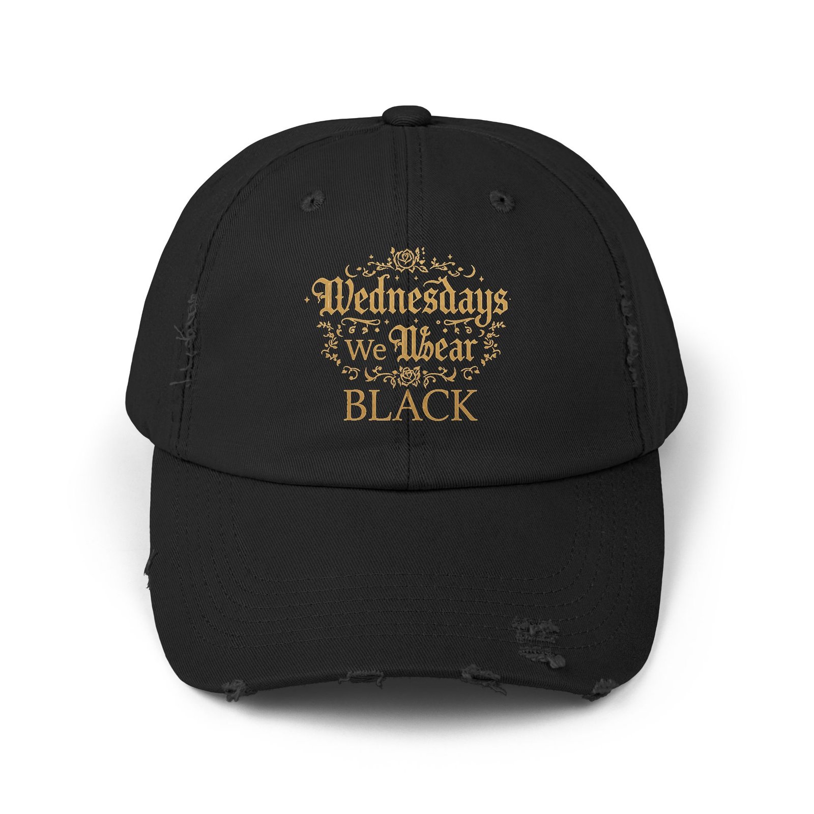 Wednesday We Wear Black Distressed Cap — Gothic Vintage Baseball Hat
