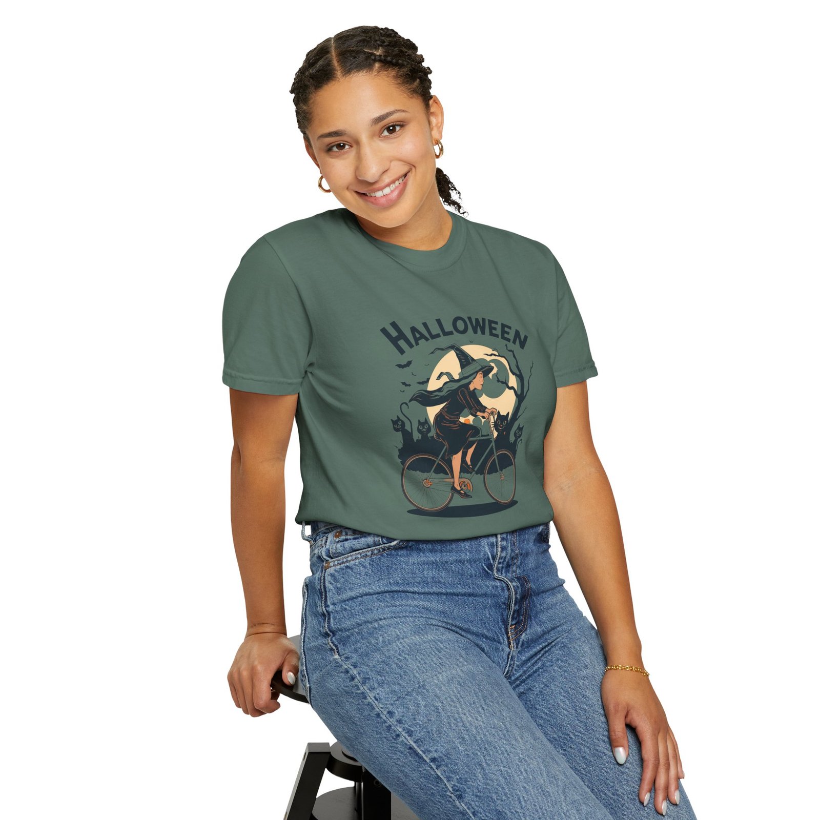 Halloween Witch Bike T-Shirt - Image 36
