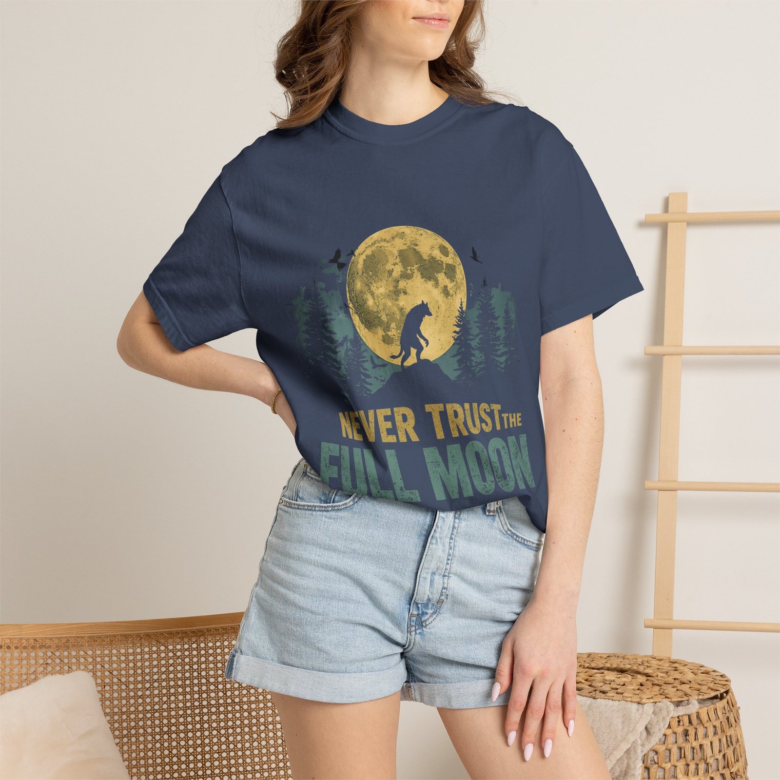 Never Trust The Full Moon Werewolf Graphic T-Shirt | Vintage Horror Moon Tee - Image 13