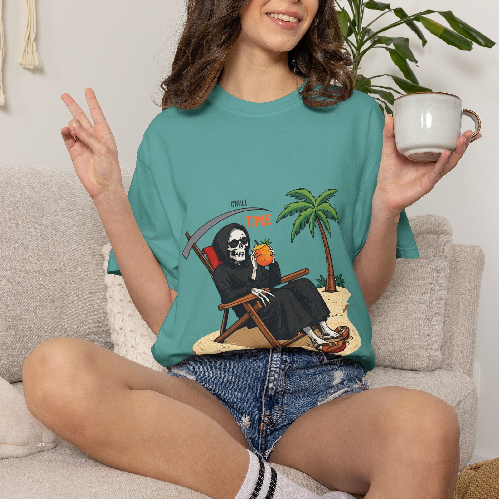 Time to Relax Grim Reaper Beach T-Shirt | Funny Skeleton Summer Graphic Tee - Image 20