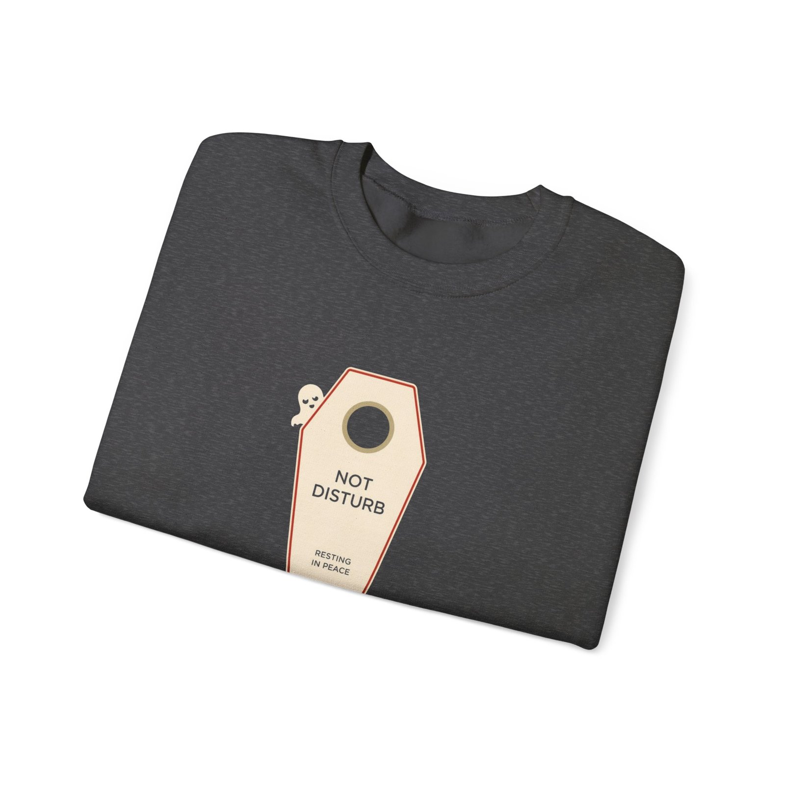 Crewneck Sweatshirt — 'Not Disturb' Coffin Door Hanger Graphic - Image 15