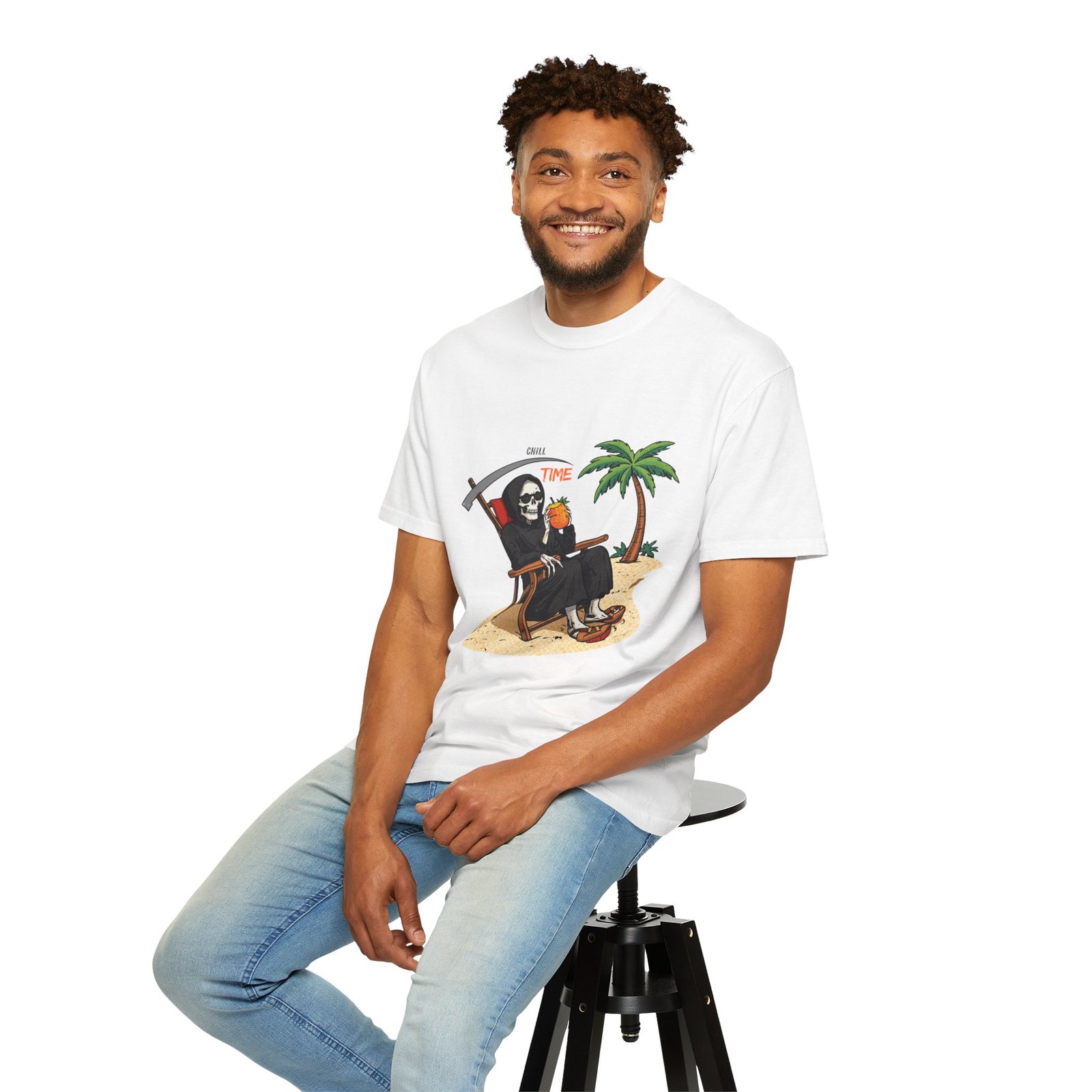 Time to Relax Grim Reaper Beach T-Shirt | Funny Skeleton Summer Graphic Tee - Image 7