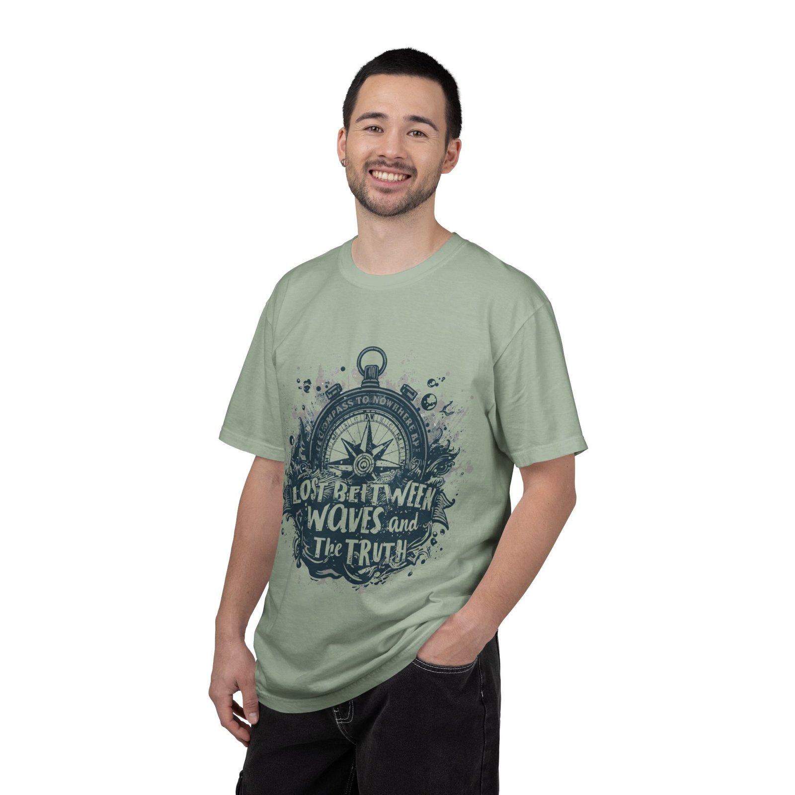 Compass & Waves Graphic T-Shirt — "Lost Between Waves and the Truth" Nautical Tee - Image 15