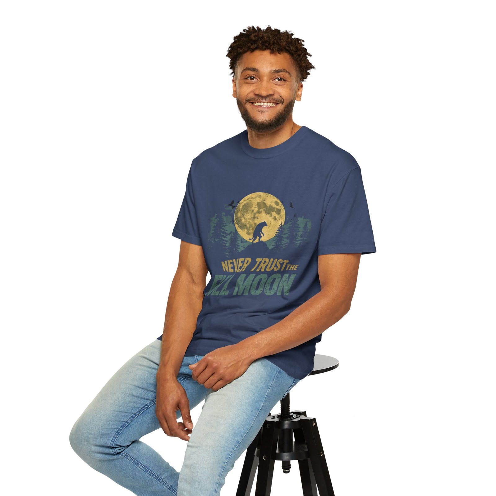 Never Trust The Full Moon Werewolf Graphic T-Shirt | Vintage Horror Moon Tee - Image 33