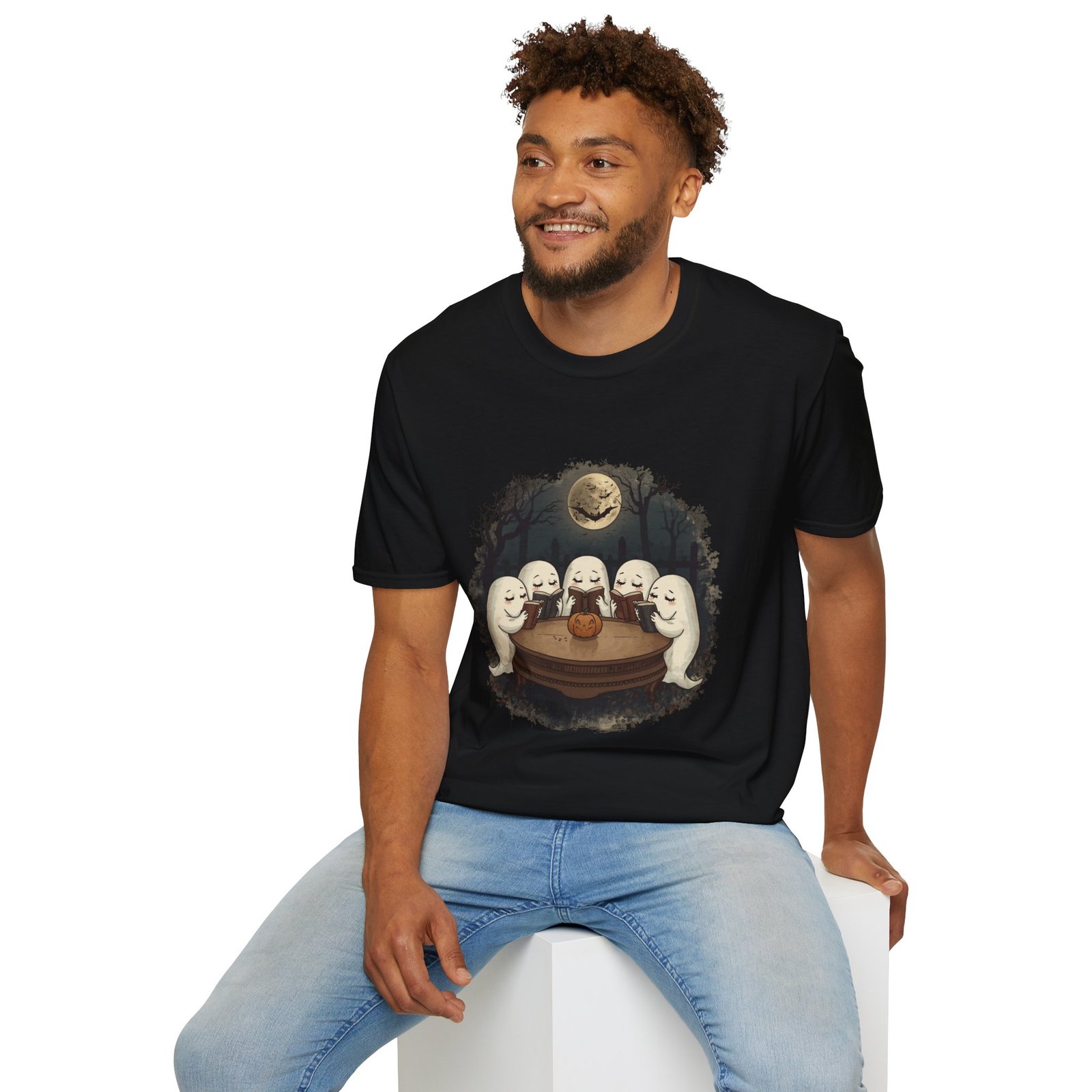Ghost Book Club T-Shirt | Cute Halloween Reading Ghosts Tee | Spooky Fall Unisex Shirt - Image 13