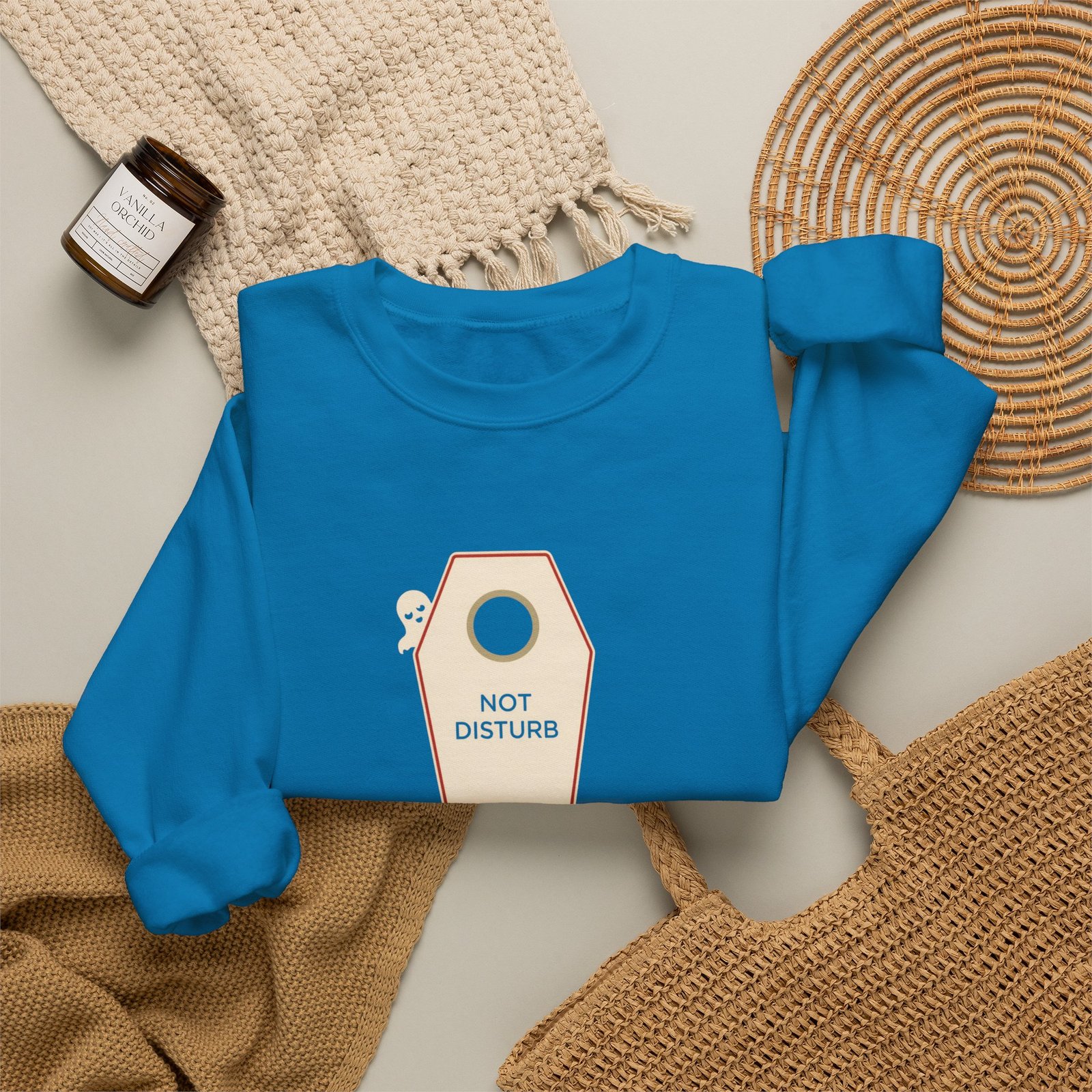 Crewneck Sweatshirt — 'Not Disturb' Coffin Door Hanger Graphic - Image 28