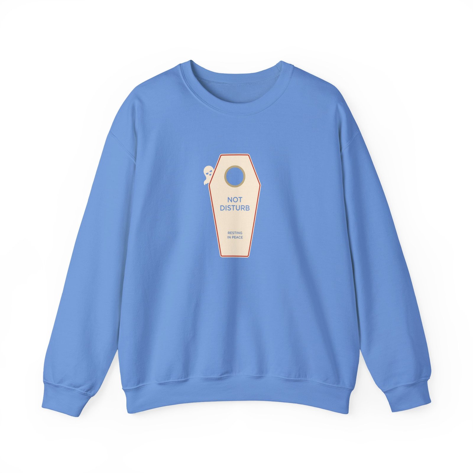 Crewneck Sweatshirt — 'Not Disturb' Coffin Door Hanger Graphic - Image 17