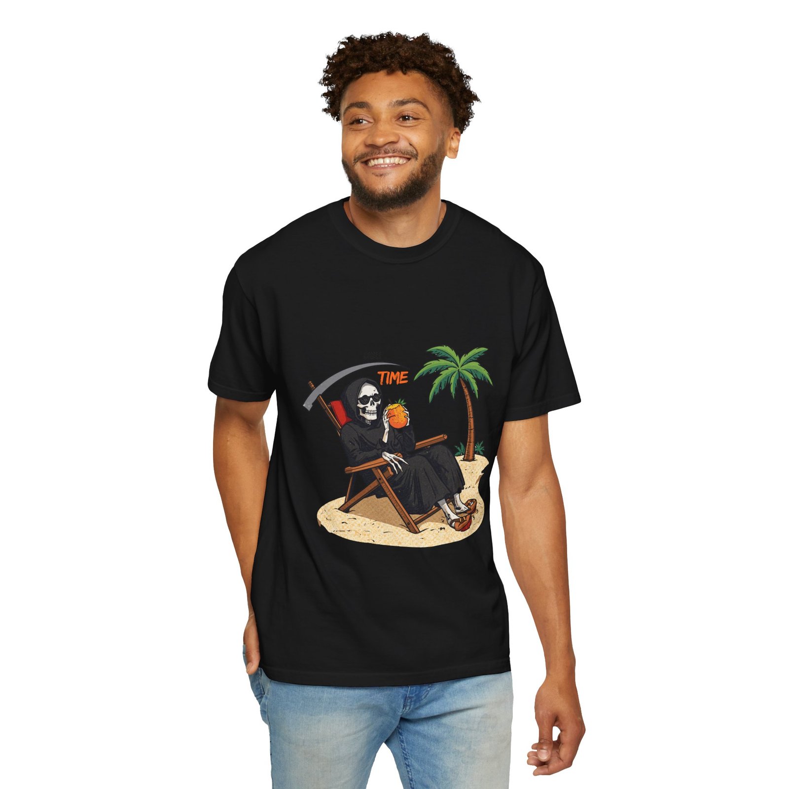 Time to Relax Grim Reaper Beach T-Shirt | Funny Skeleton Summer Graphic Tee - Image 42