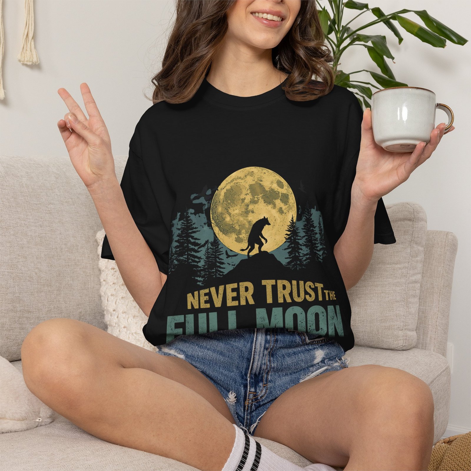 Never Trust The Full Moon Werewolf Graphic T-Shirt | Vintage Horror Moon Tee - Image 46