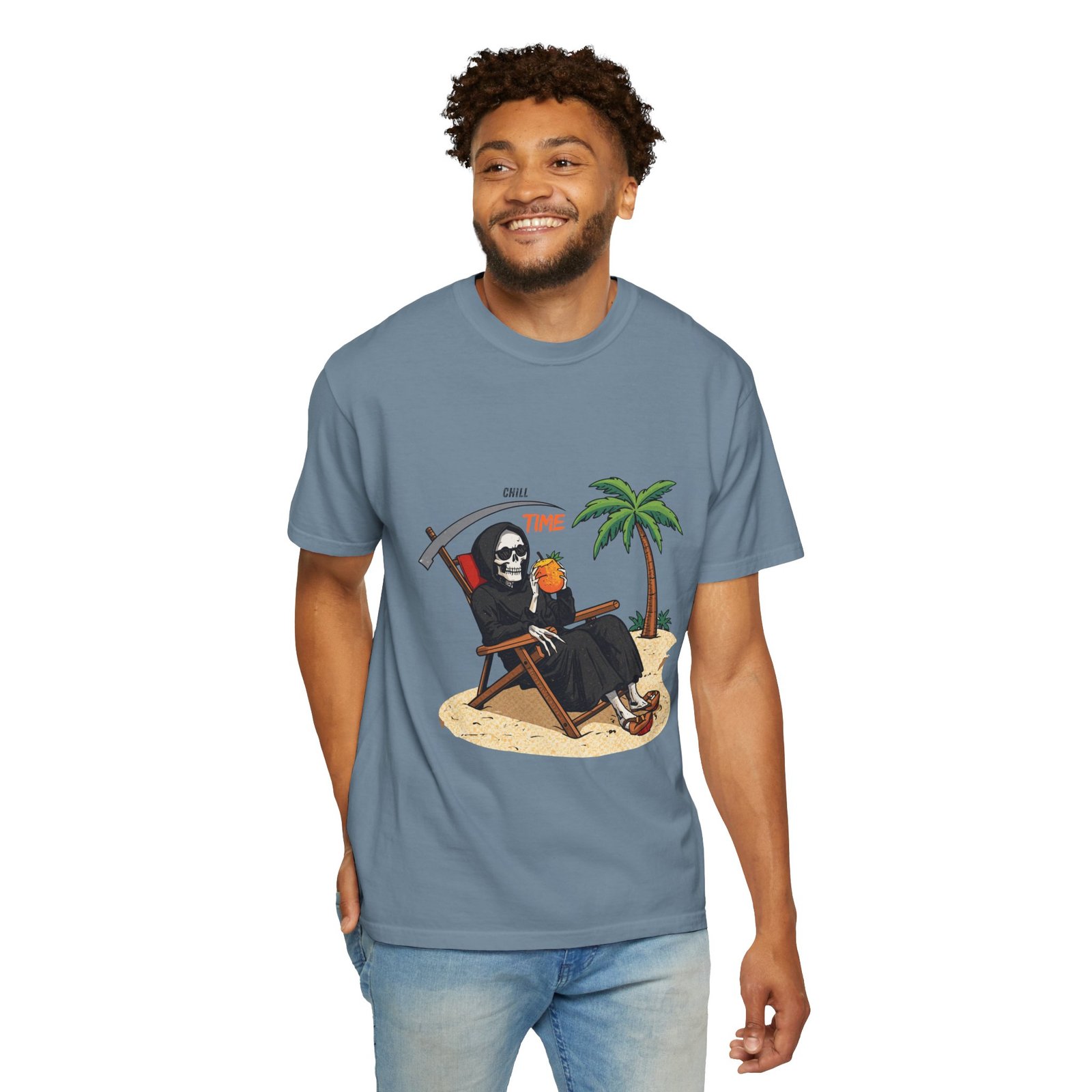 Time to Relax Grim Reaper Beach T-Shirt | Funny Skeleton Summer Graphic Tee - Image 28