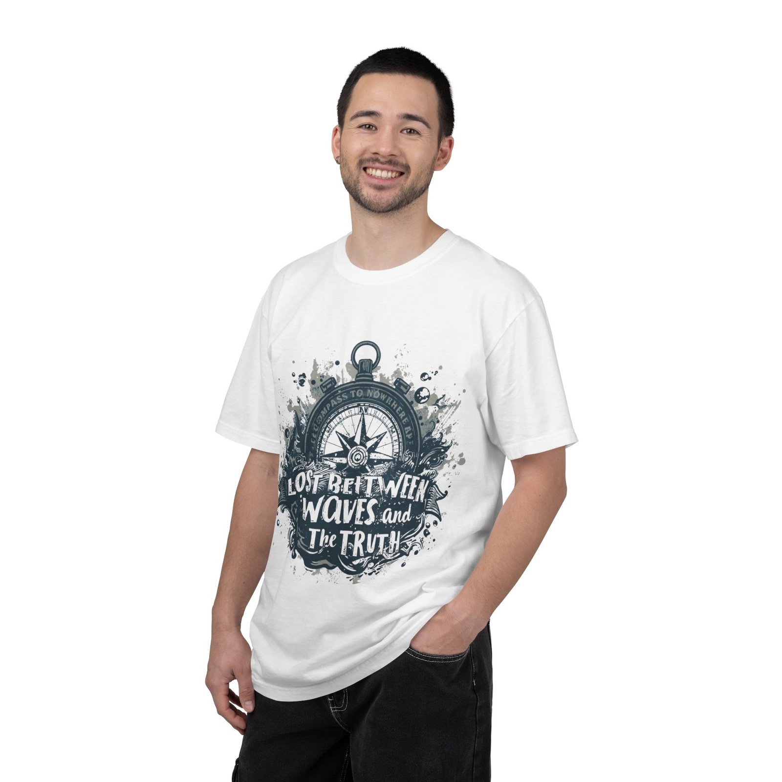 Compass & Waves Graphic T-Shirt — "Lost Between Waves and the Truth" Nautical Tee - Image 6