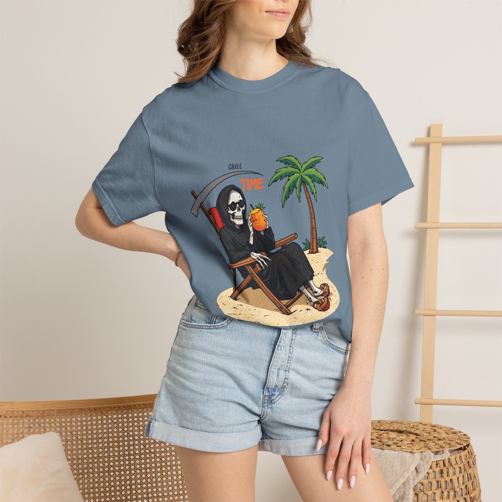 Time to Relax Grim Reaper Beach T-Shirt | Funny Skeleton Summer Graphic Tee - Image 26