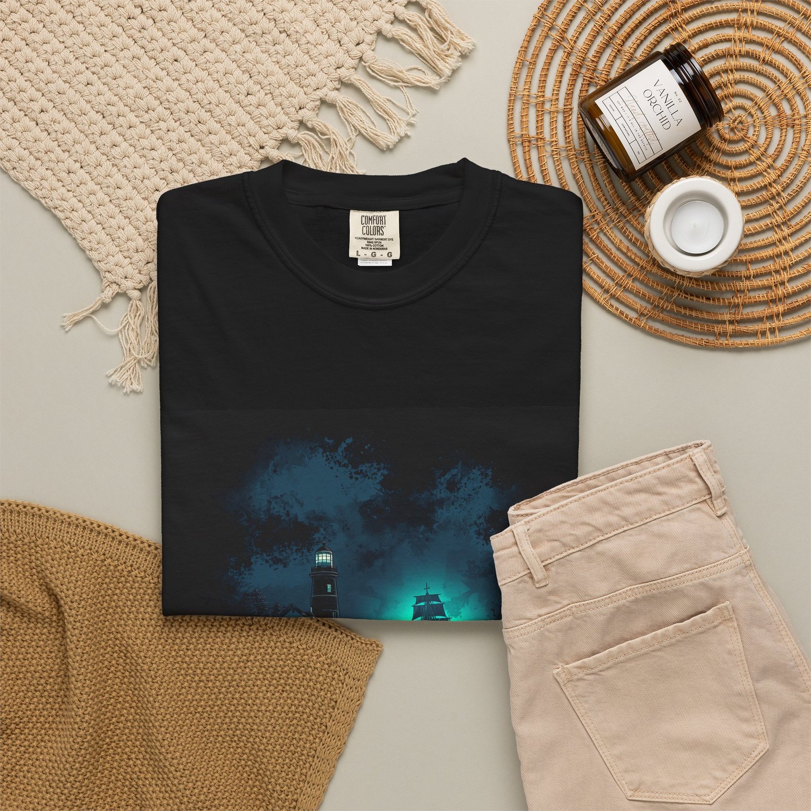 Mystic Lighthouse Night Ocean T-Shirt - Image 11