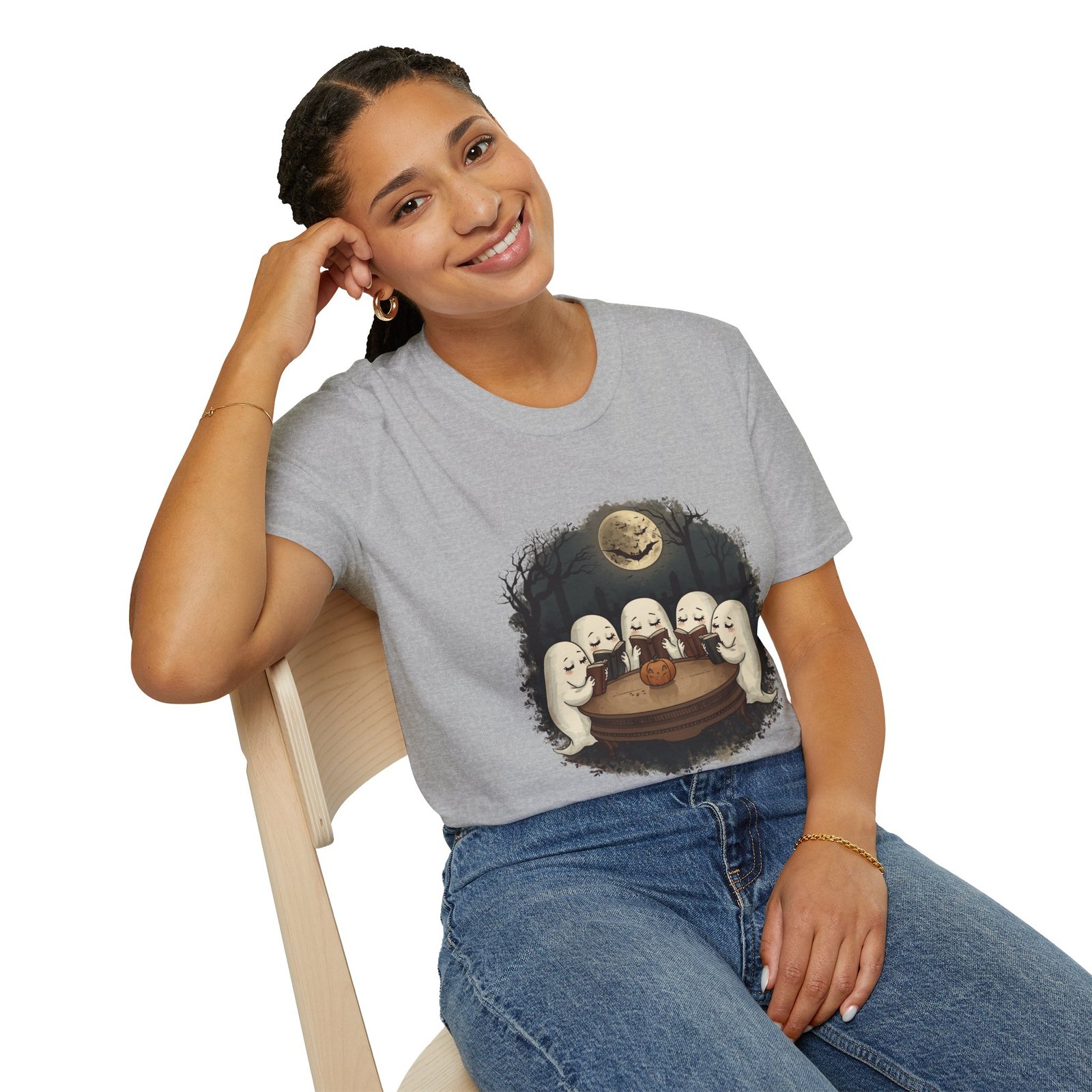 Ghost Book Club T-Shirt | Cute Halloween Reading Ghosts Tee | Spooky Fall Unisex Shirt - Image 18