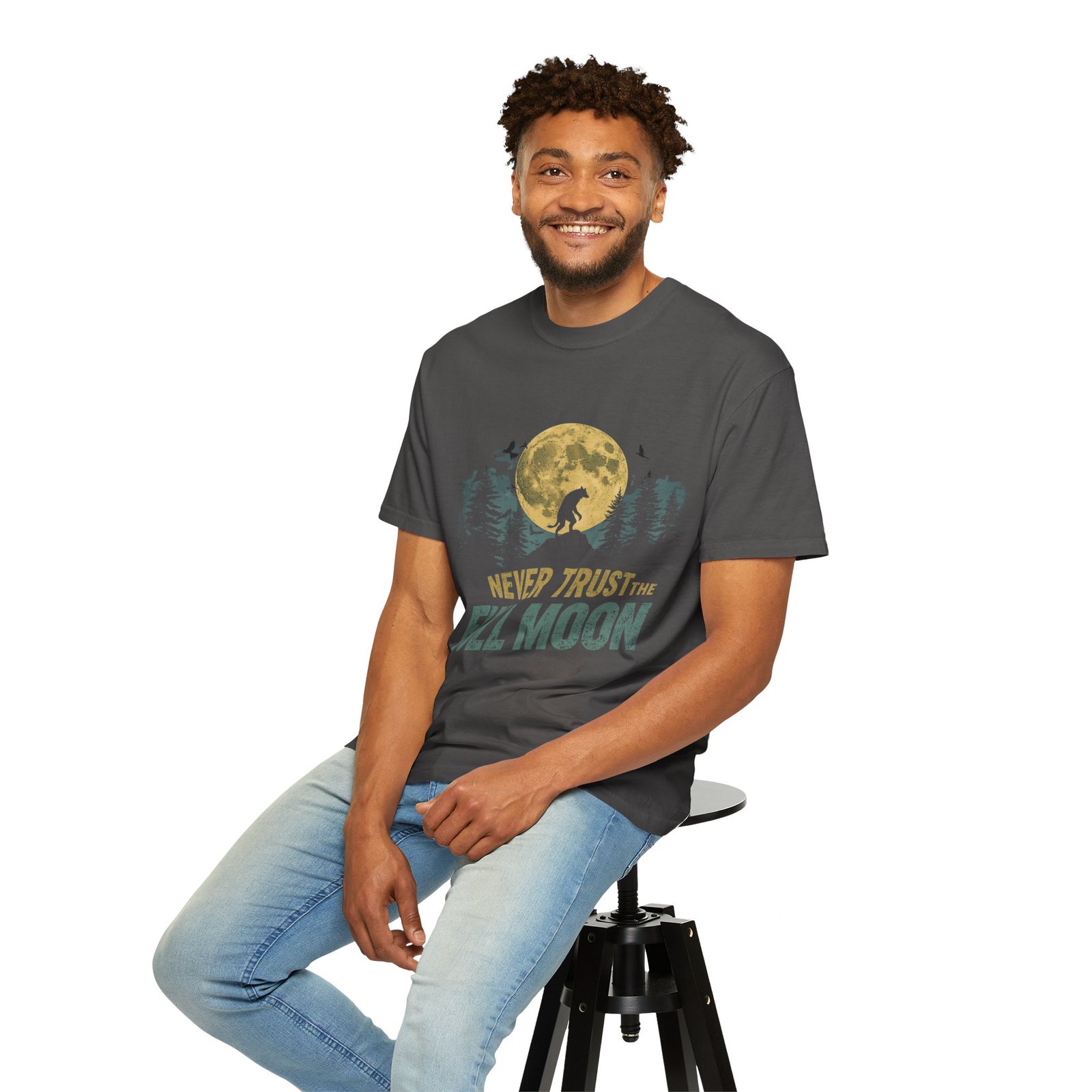 Never Trust The Full Moon Werewolf Graphic T-Shirt | Vintage Horror Moon Tee - Image 41
