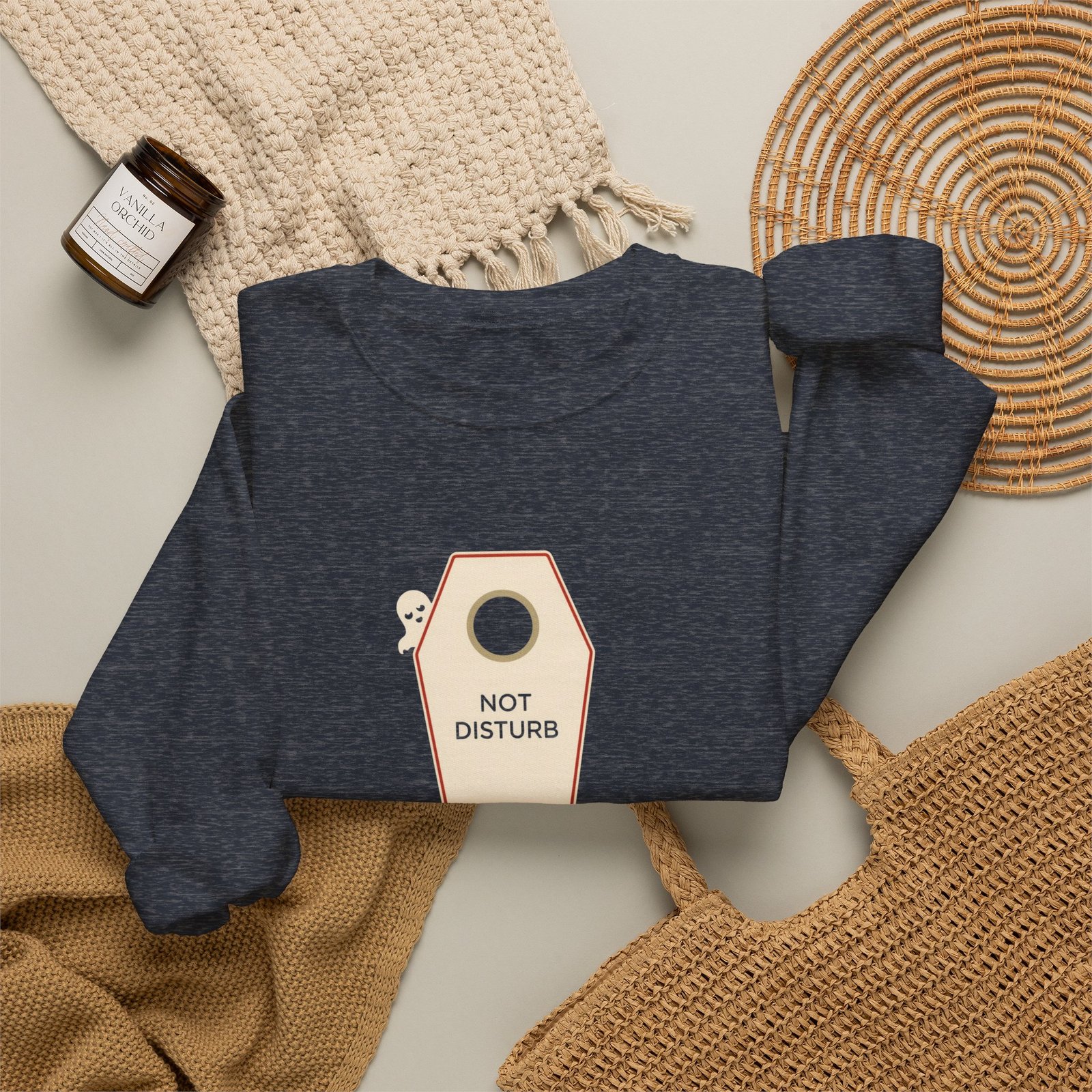 Crewneck Sweatshirt — 'Not Disturb' Coffin Door Hanger Graphic - Image 24