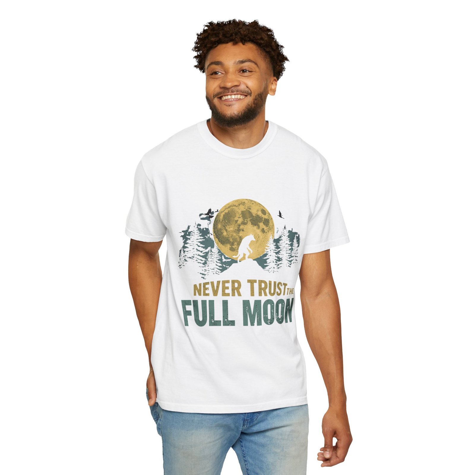Never Trust The Full Moon Werewolf Graphic T-Shirt | Vintage Horror Moon Tee - Image 7