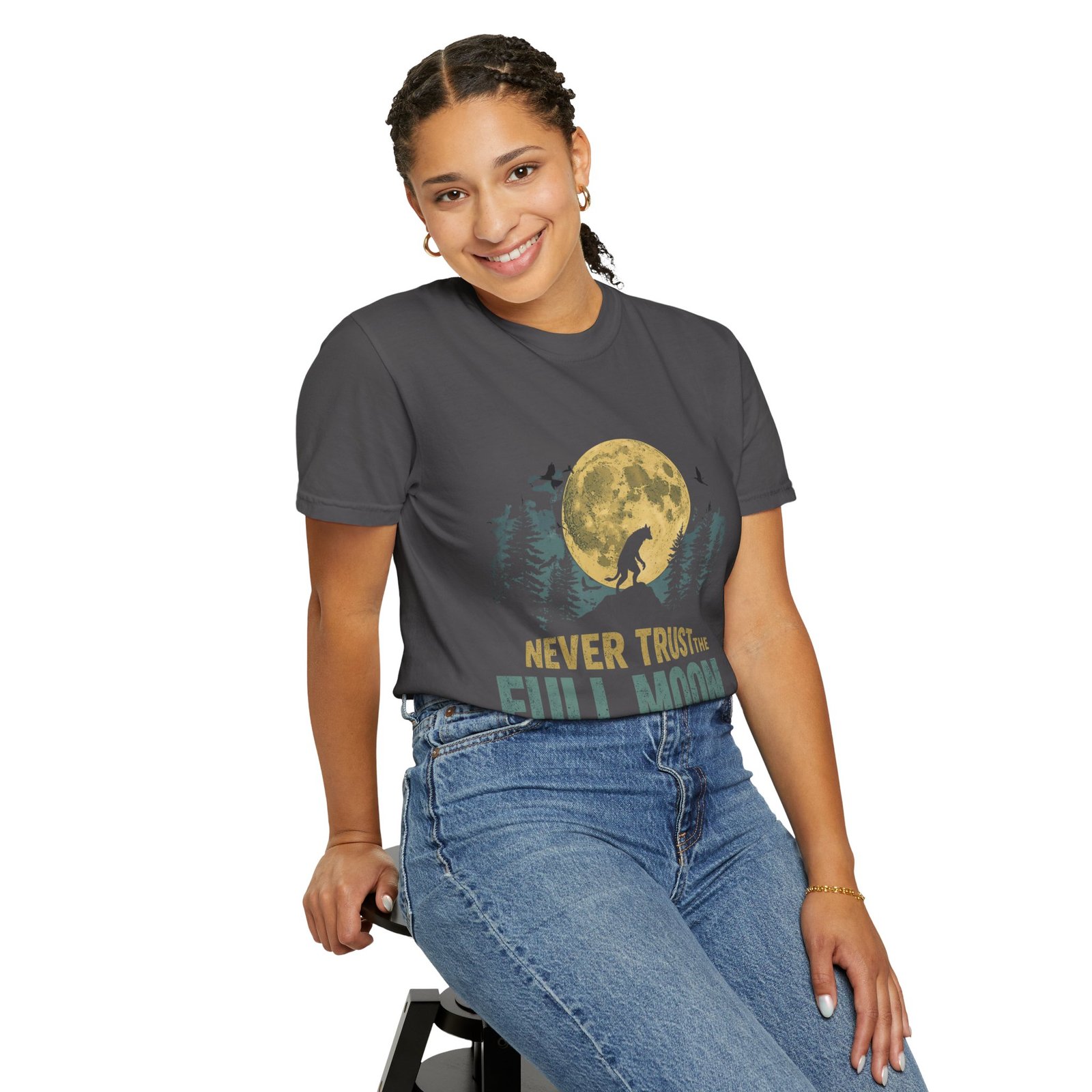 Never Trust The Full Moon Werewolf Graphic T-Shirt | Vintage Horror Moon Tee - Image 39
