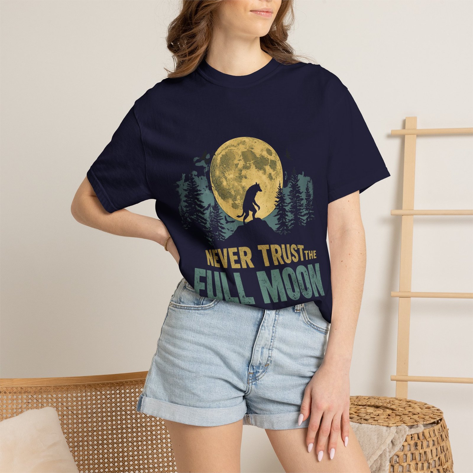 Never Trust The Full Moon Werewolf Graphic T-Shirt | Vintage Horror Moon Tee - Image 21