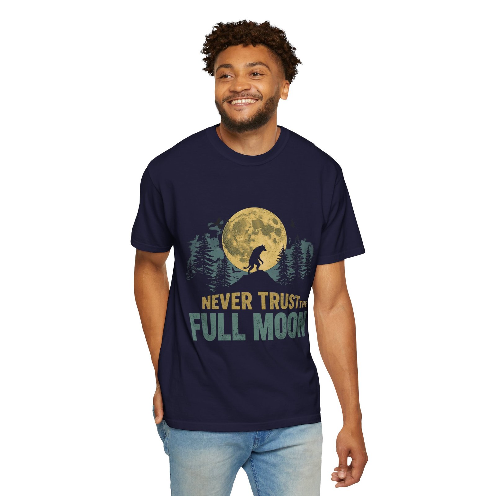 Never Trust The Full Moon Werewolf Graphic T-Shirt | Vintage Horror Moon Tee - Image 24