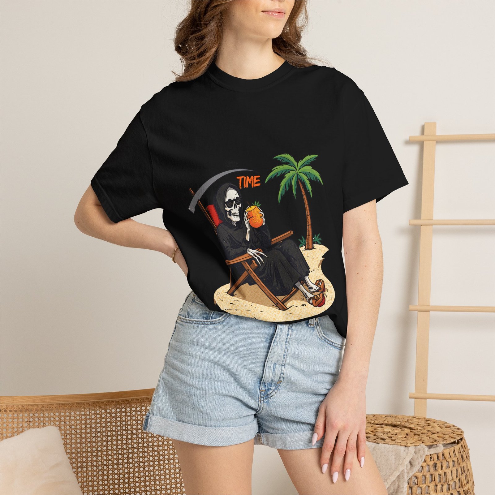 Time to Relax Grim Reaper Beach T-Shirt | Funny Skeleton Summer Graphic Tee - Image 40