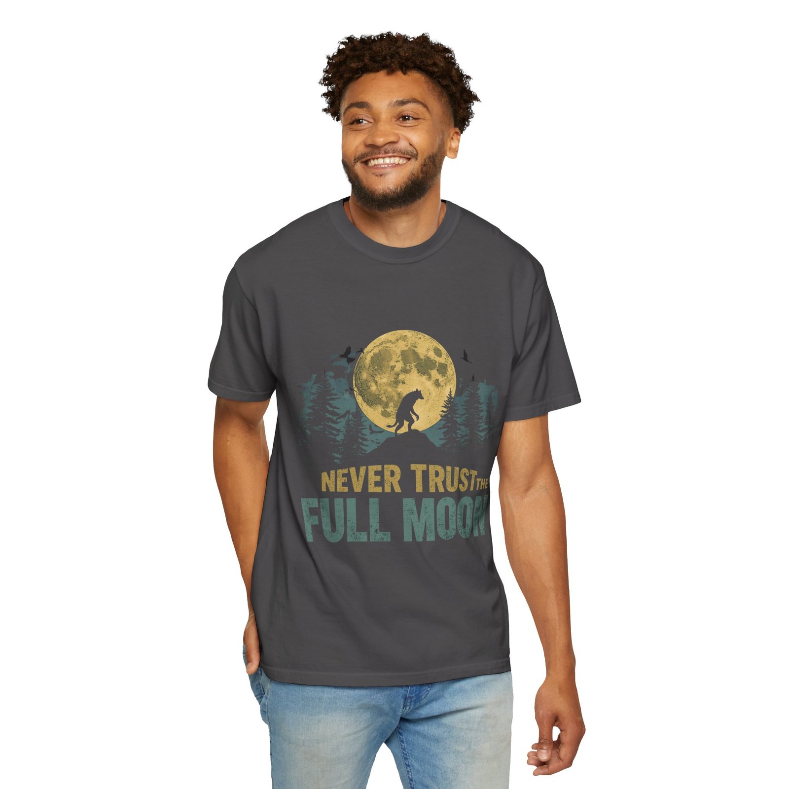 Never Trust The Full Moon Werewolf Graphic T-Shirt | Vintage Horror Moon Tee - Image 40
