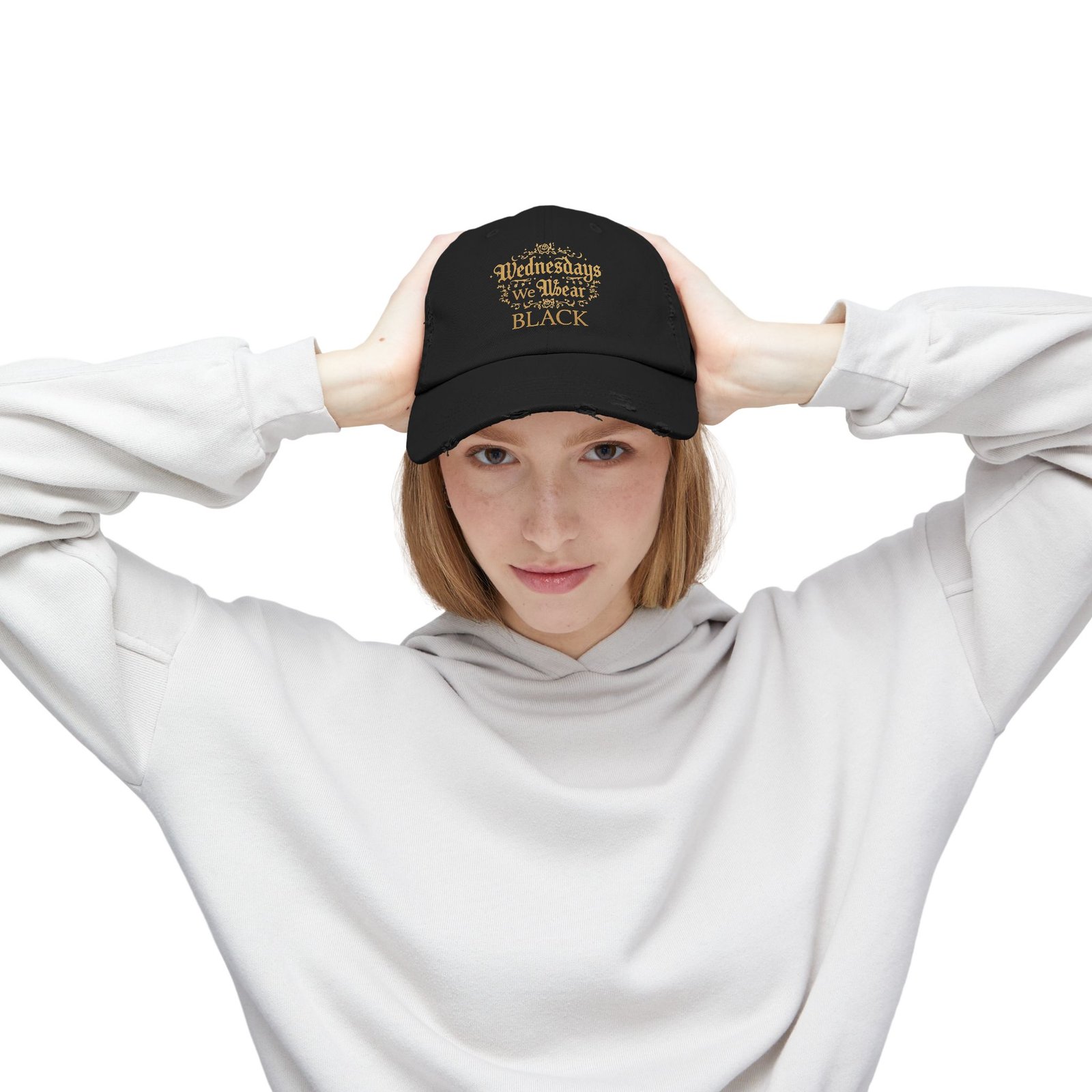 Wednesday We Wear Black Distressed Cap — Gothic Vintage Baseball Hat - Image 6