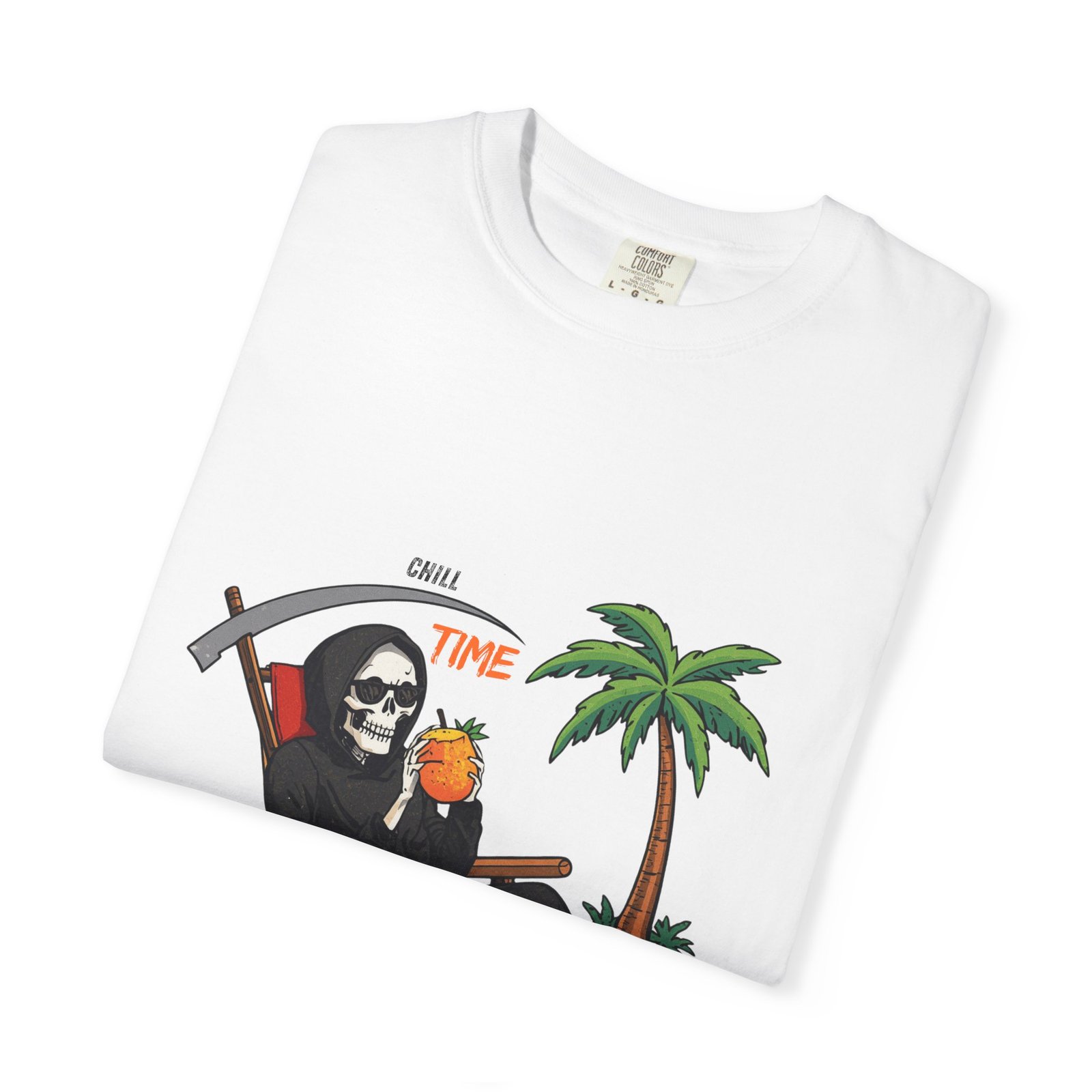Time to Relax Grim Reaper Beach T-Shirt | Funny Skeleton Summer Graphic Tee - Image 3