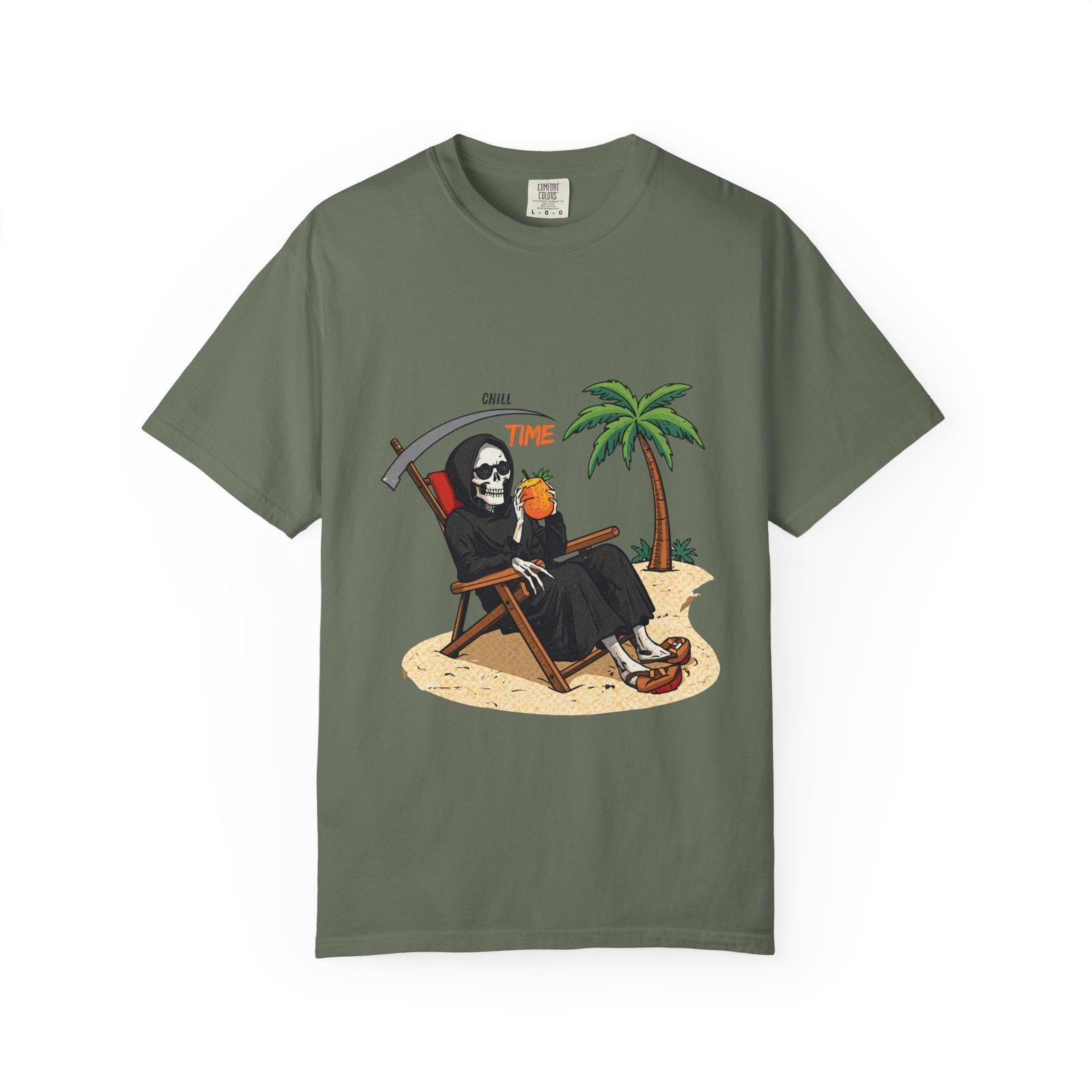 Time to Relax Grim Reaper Beach T-Shirt | Funny Skeleton Summer Graphic Tee - Image 9
