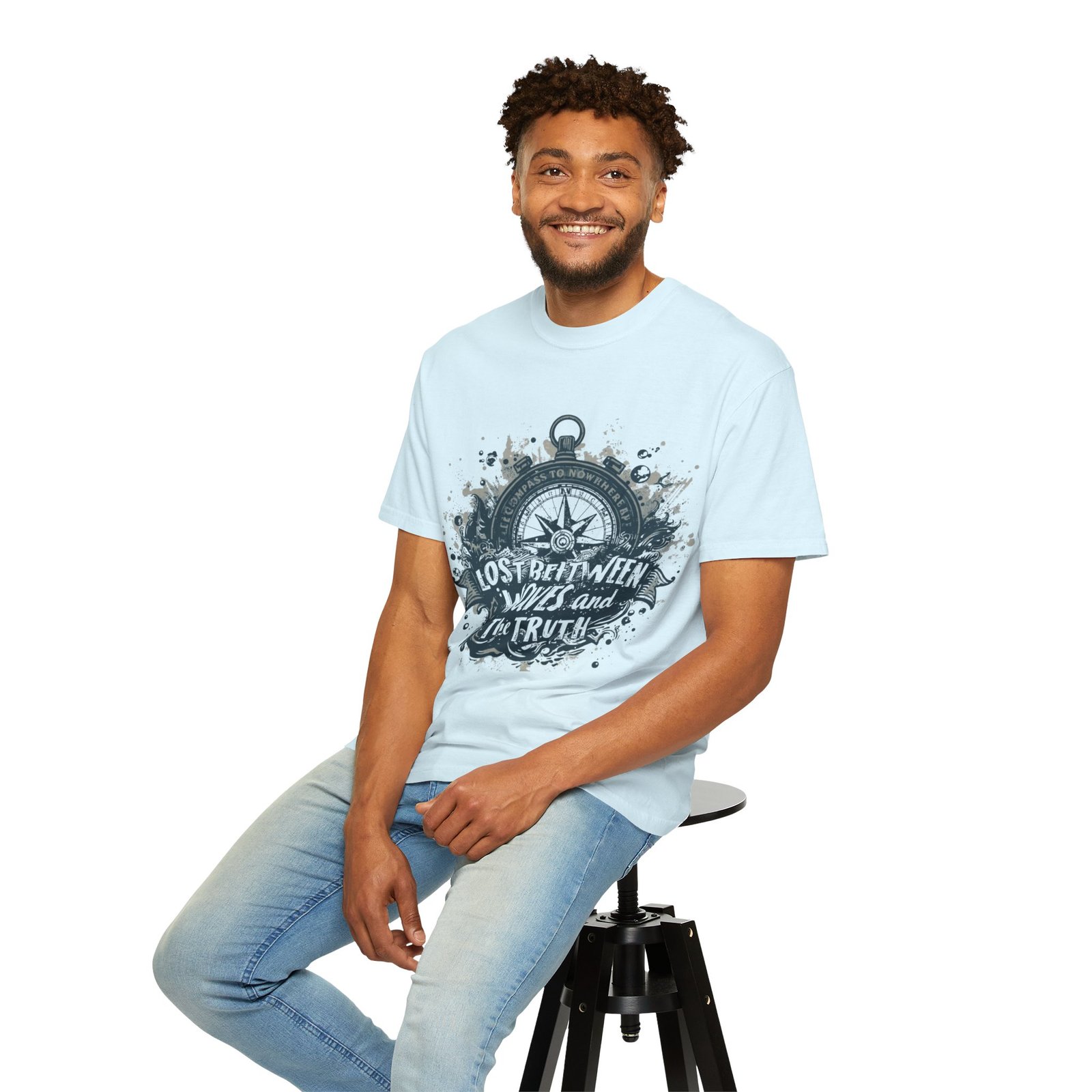 Compass & Waves Graphic T-Shirt — "Lost Between Waves and the Truth" Nautical Tee - Image 26