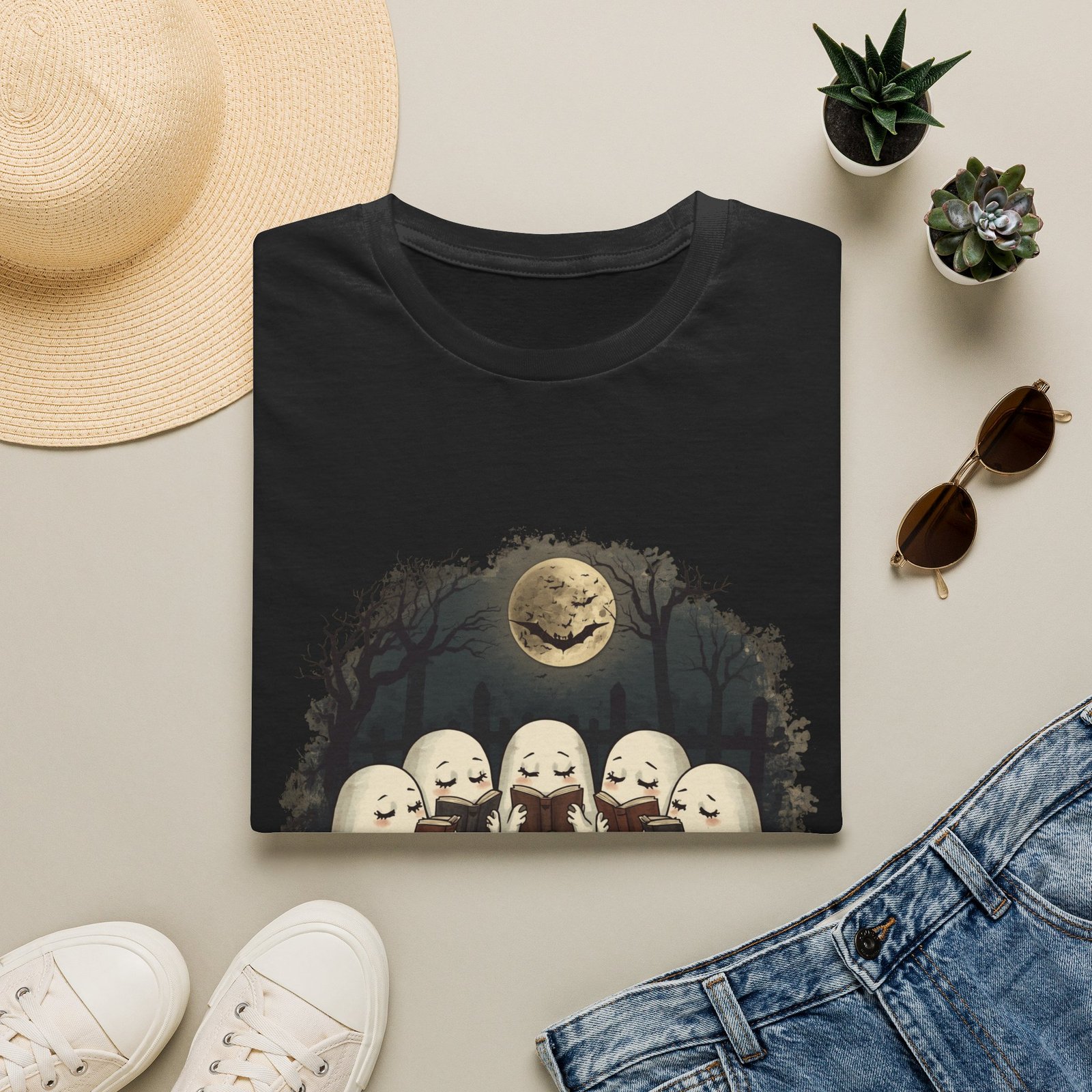 Ghost Book Club T-Shirt | Cute Halloween Reading Ghosts Tee | Spooky Fall Unisex Shirt - Image 8