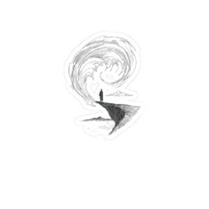 Minimalist Cliff & Wave Sticker – Black Ink Adventure Kiss-Cut Sticker